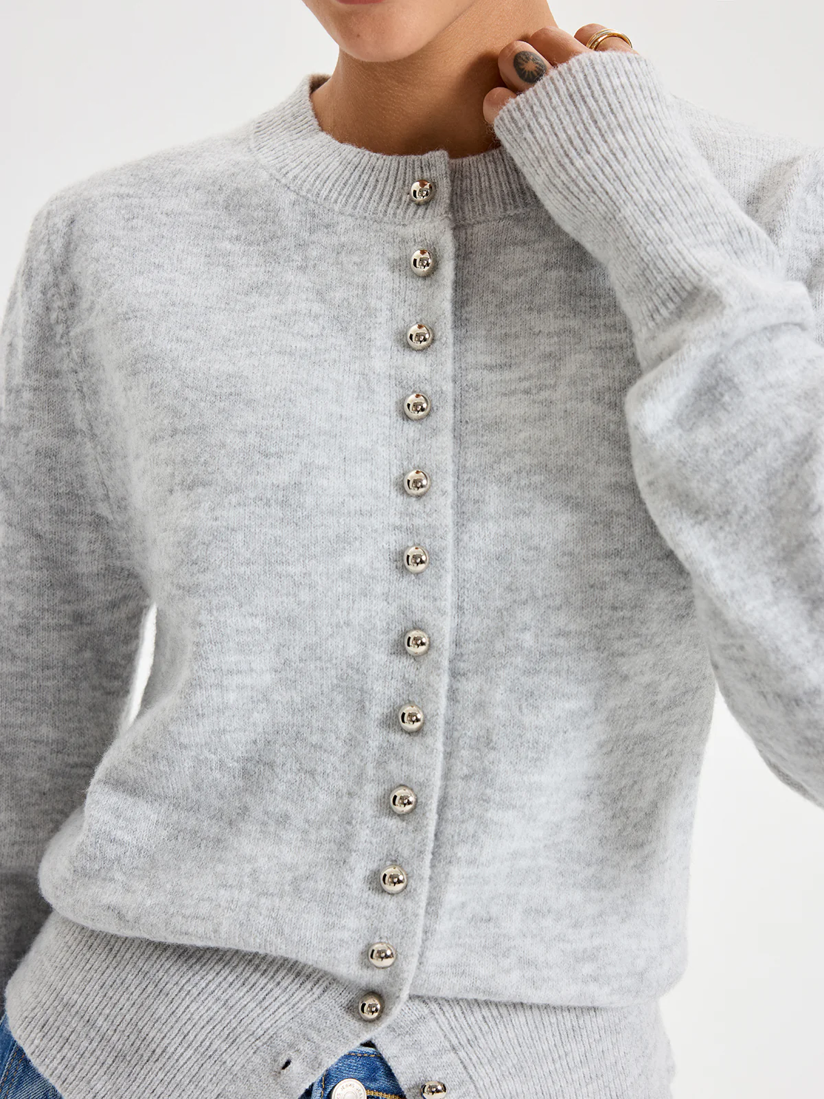 Buttoned Crew Neck Cardigan - Wholesalesil