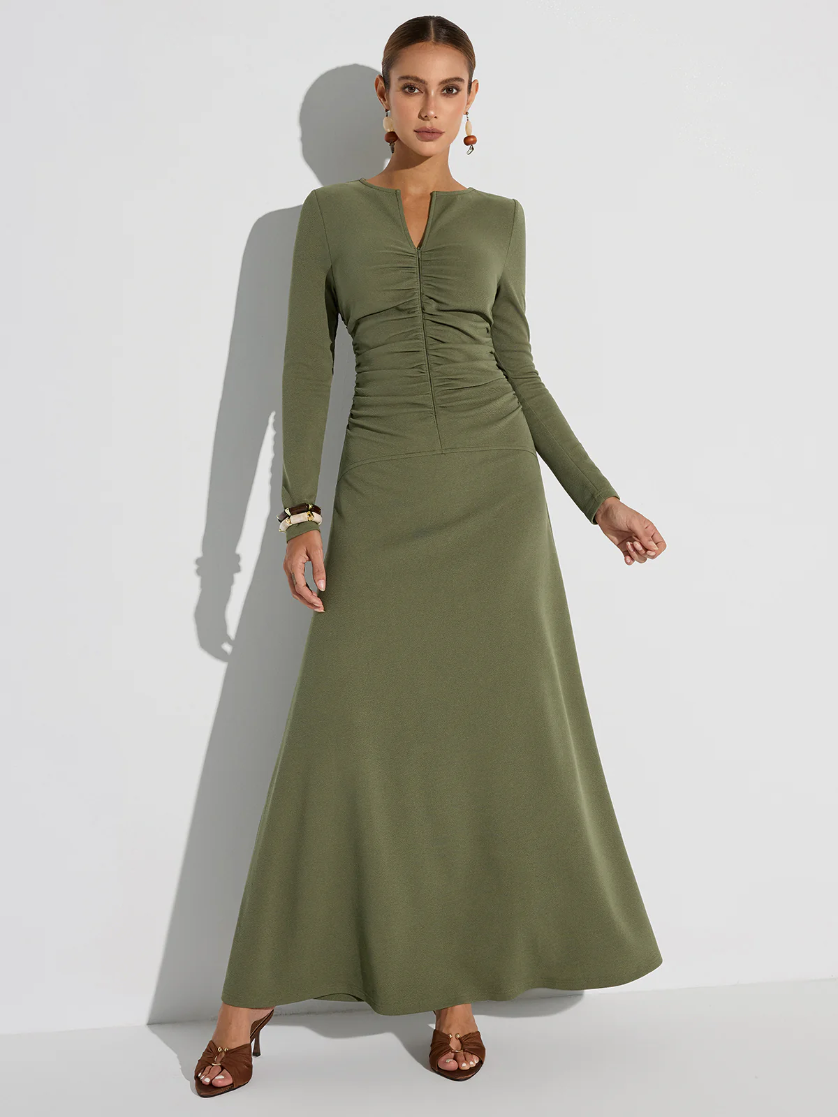 Zipper-Front Ruched Maxi Dress - Wholesalesil