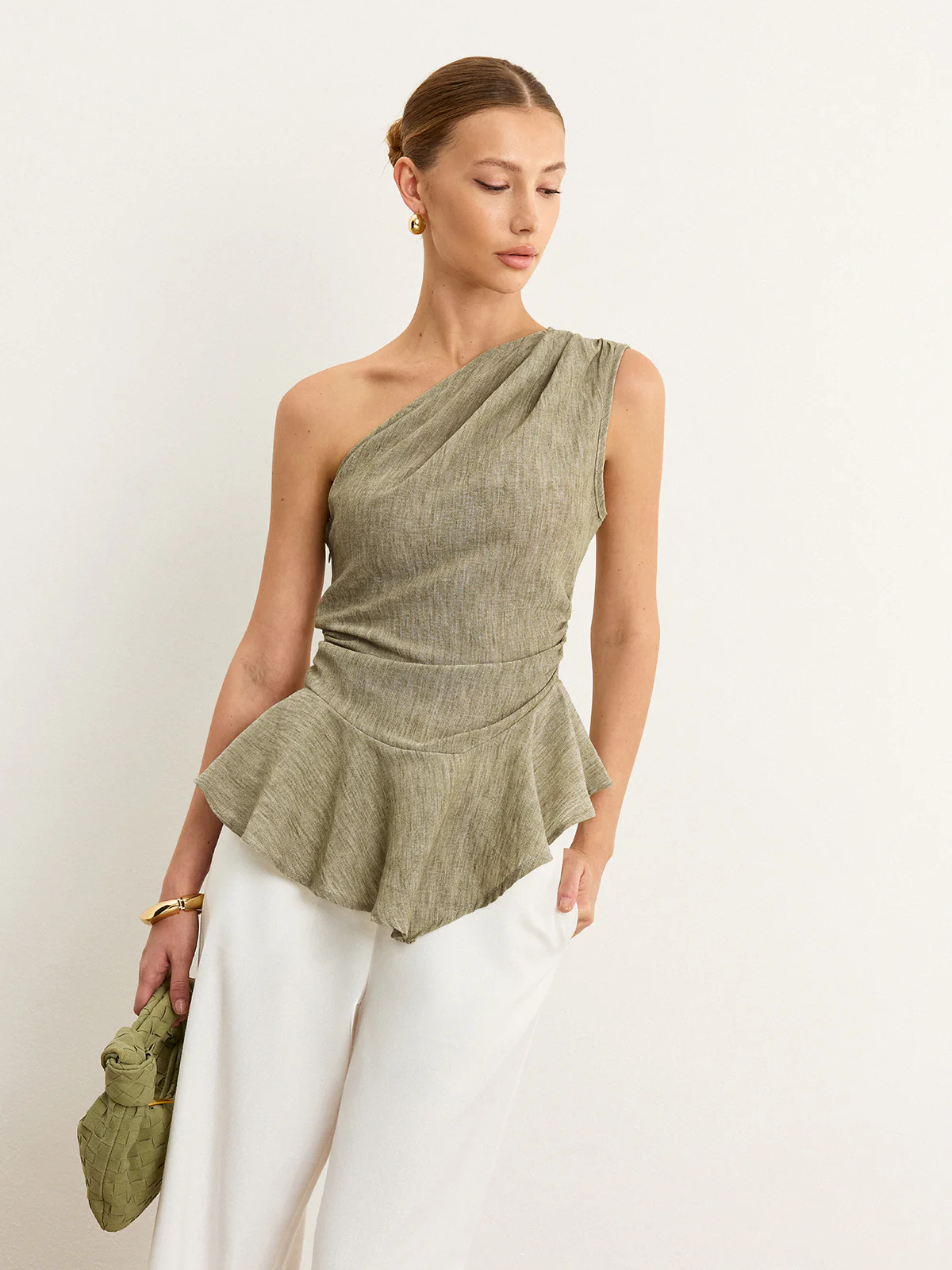 Asymmetrical One-Shoulder Top with Ruffle Hem - Wholesalesil