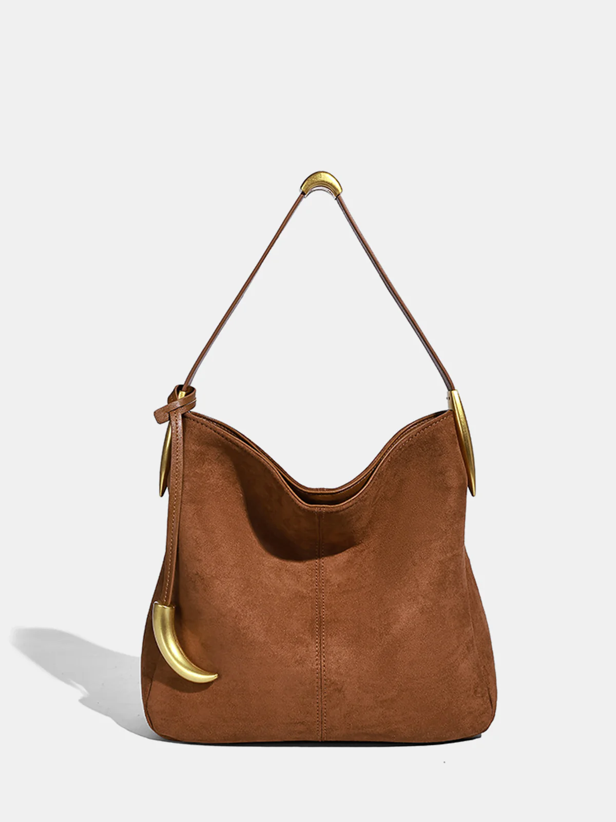 Metal Accent Faux Suede Hobo Bag - Wholesalesil
