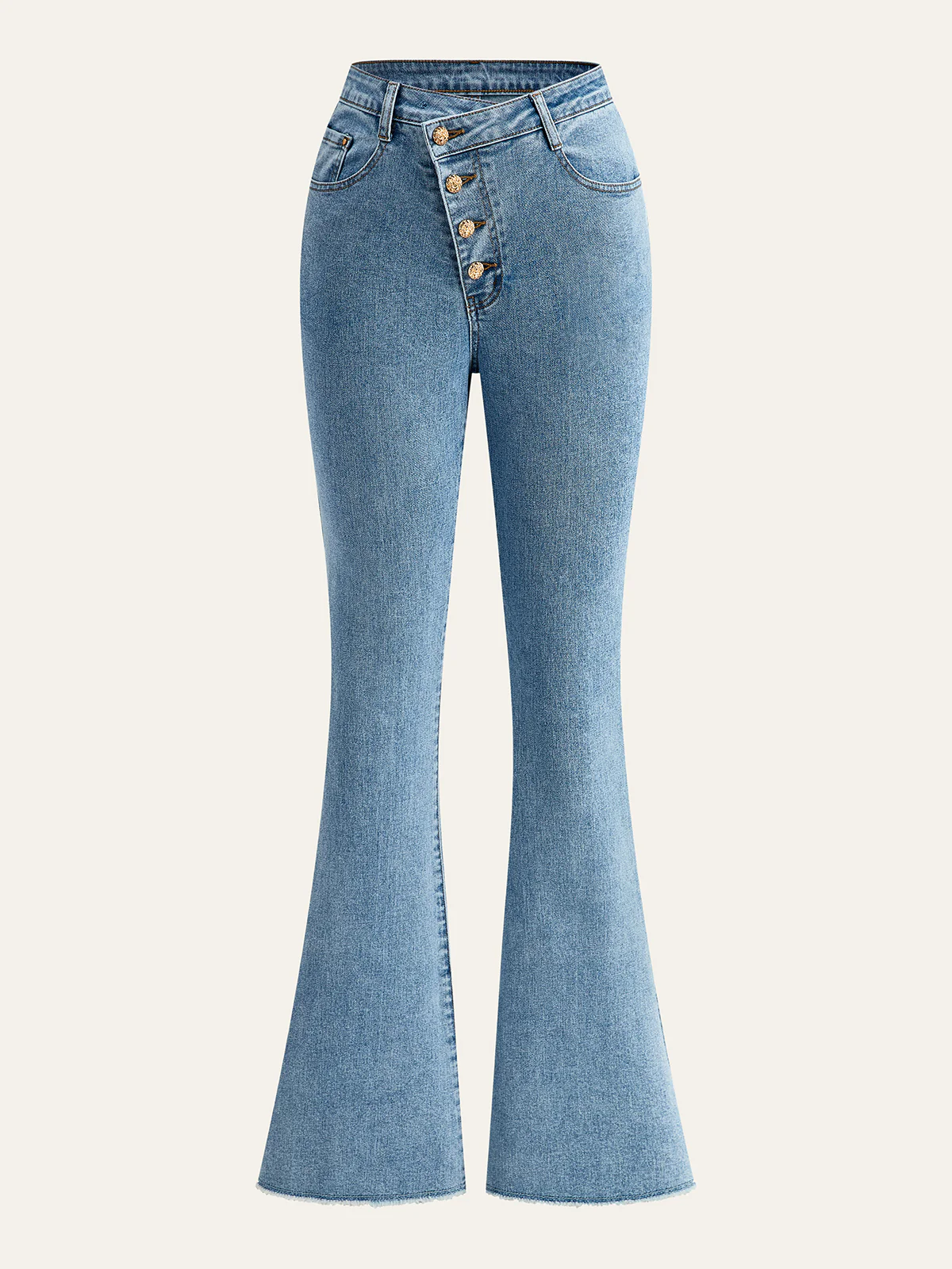 Mid-Waisted Button Flared Jeans - Wholesalesil