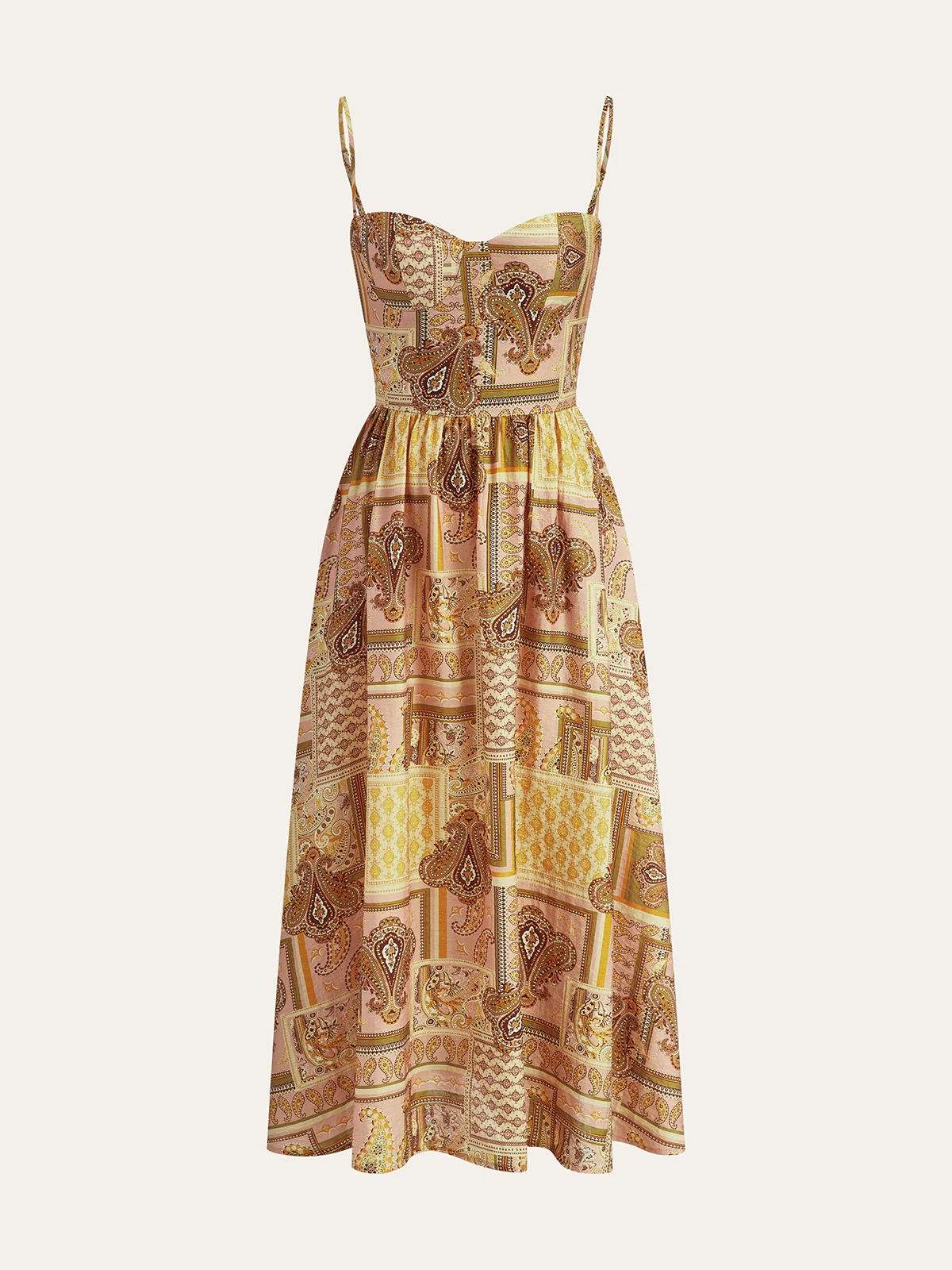 Paisley Print Spaghetti Strap Midi Dress - Wholesalesil