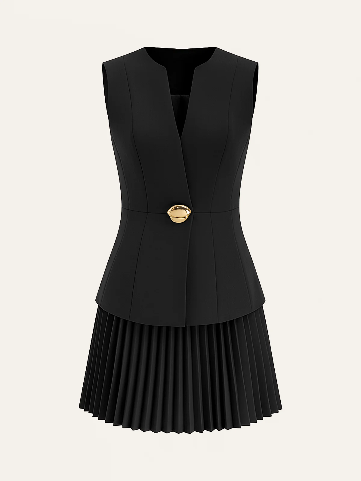 Sleeveless Metal Detail Pleated Mini Dress - Wholesalesil