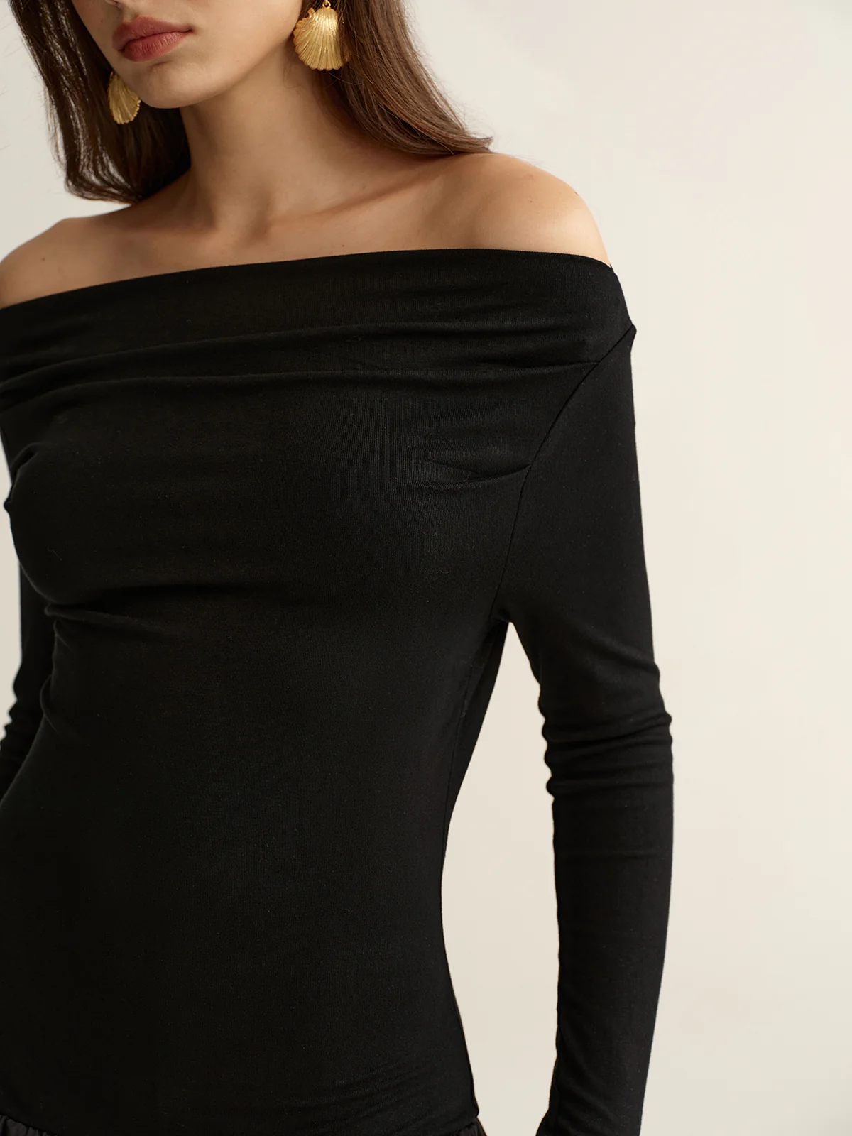 Off-Shoulder Long-Sleeve Maxi Dress - Wholesalesil