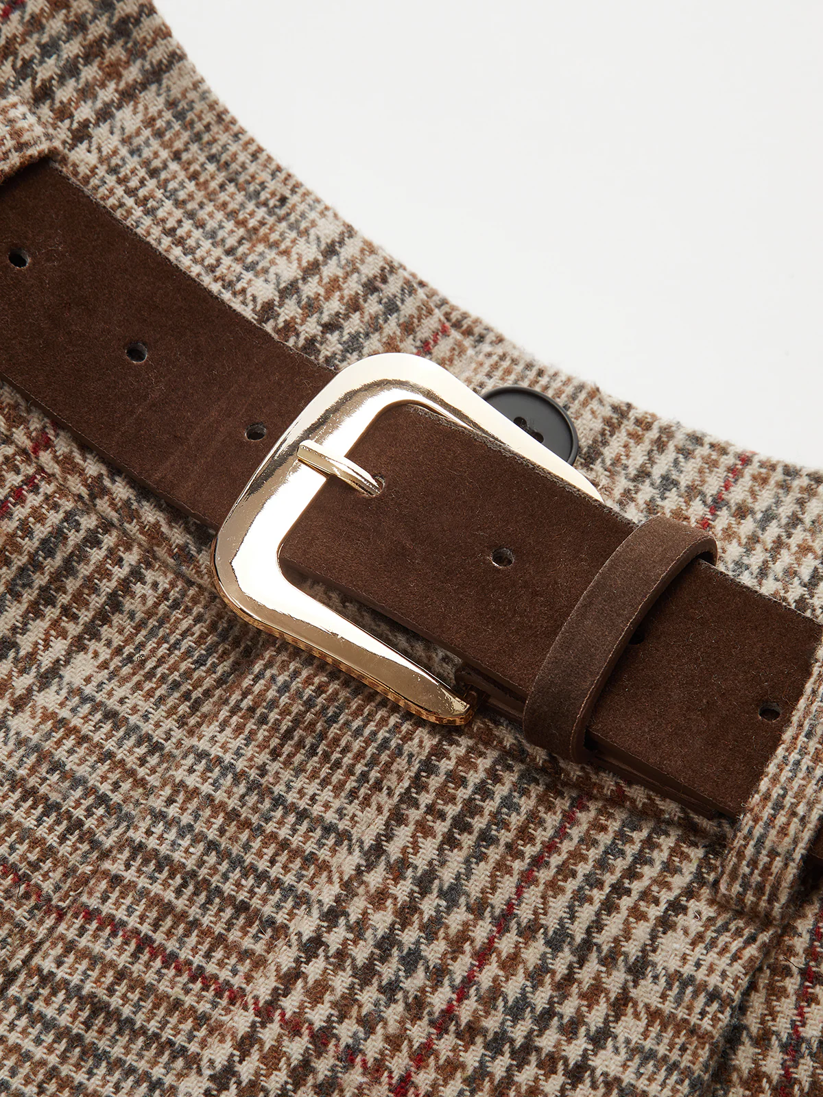 Belted High-Waist Houndstooth Tweed Shorts - Wholesalesil