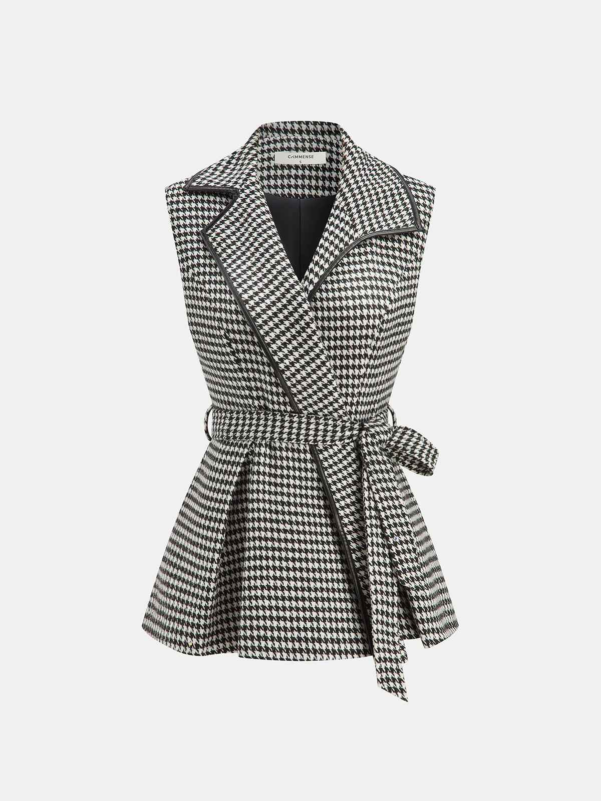 Houndstooth Tweed Belted Vest - Wholesalesil