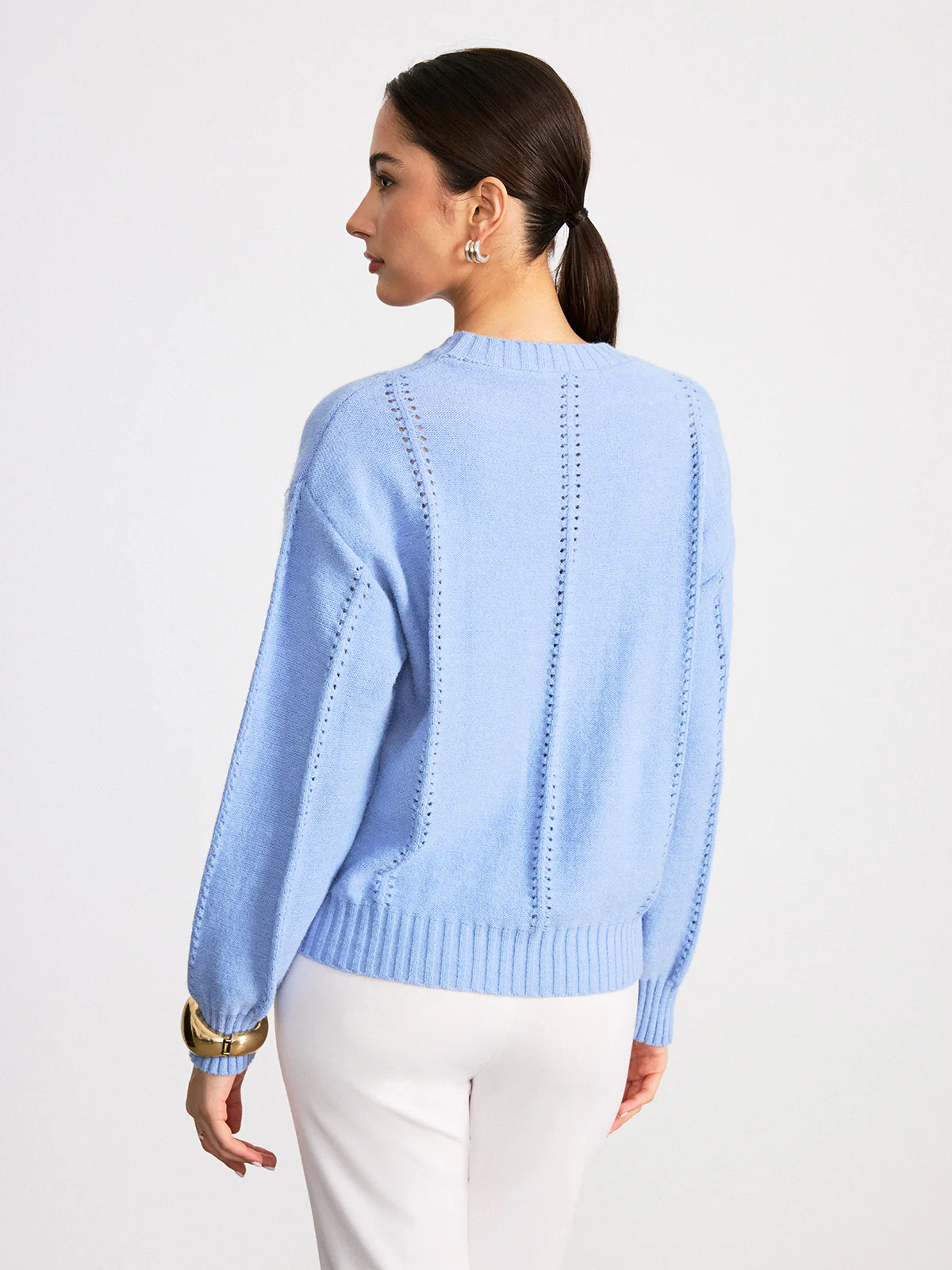 Eyelet Detail Crew Neck Sweater - Wholesalesil