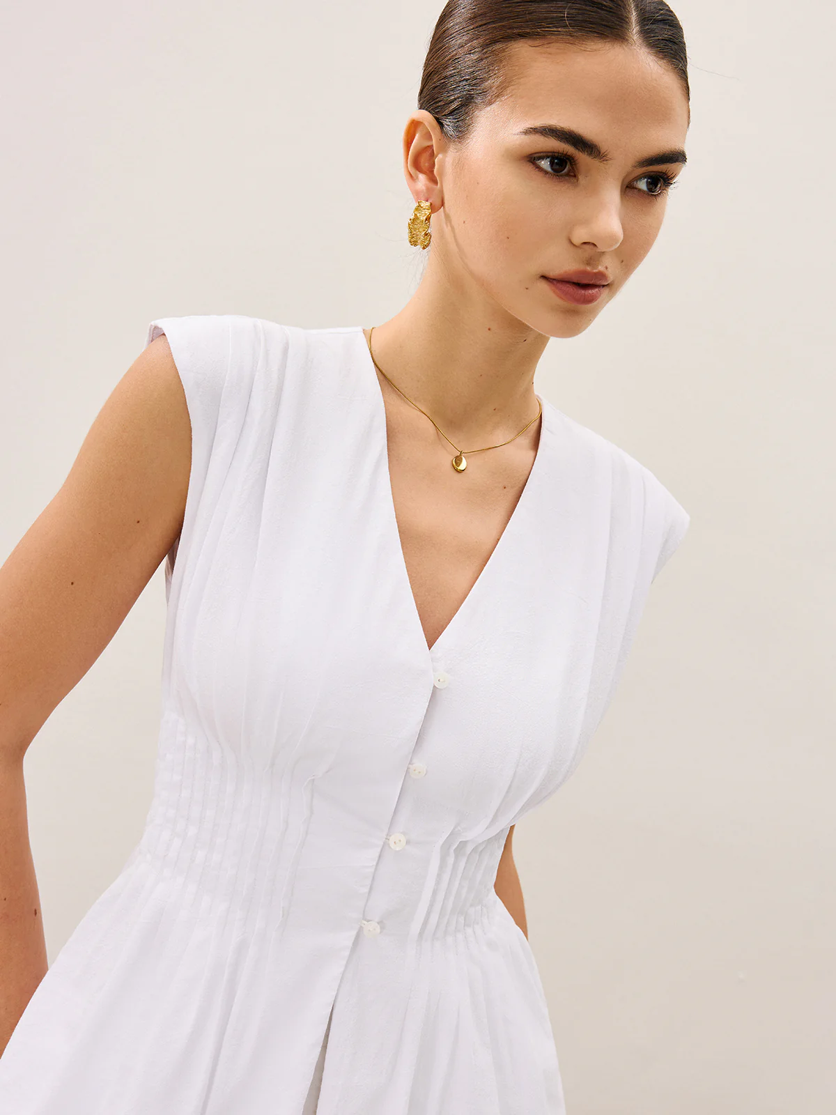 Pleated Peplum V-Neck Blouse - Wholesalesil