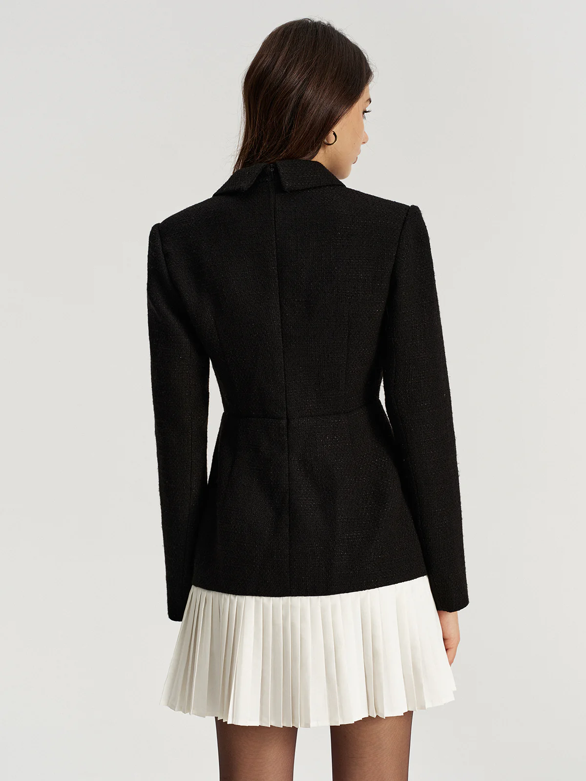 Tweed Double Breasted Pleated Hem Blazer Dress - Wholesalesil