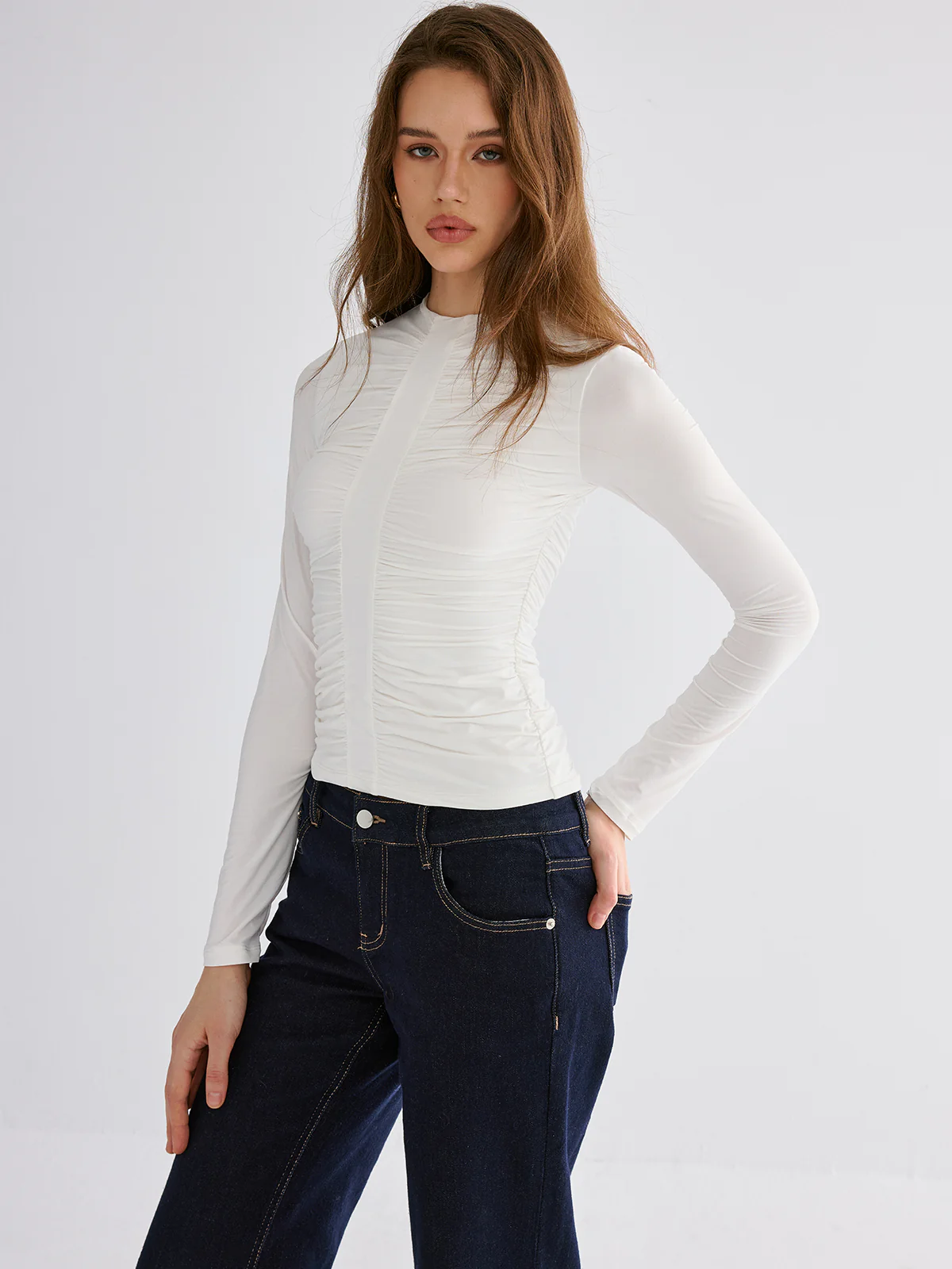 Ruched Long Sleeve Top - Wholesalesil
