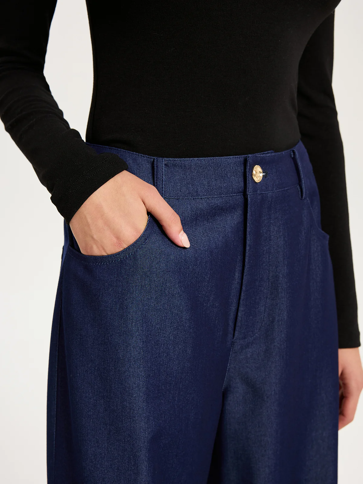 High-Waisted Wide-Leg Faux Denim Pants - Wholesalesil