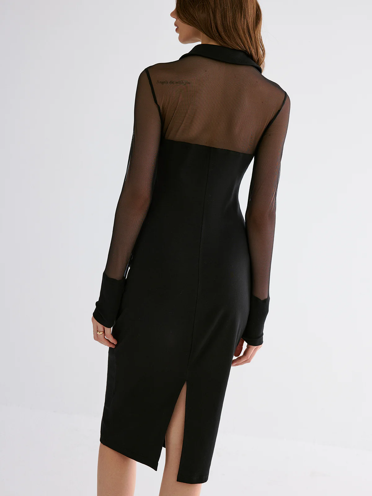 Contrast Mesh Collared Midi Dress - Wholesalesil