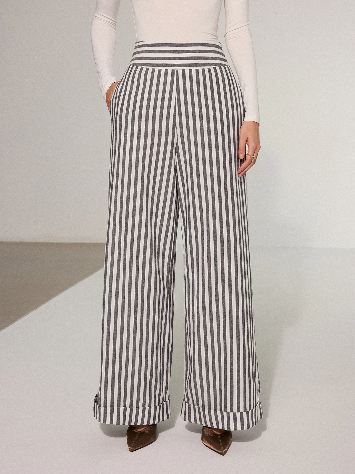 Striped Cotton Wide-Leg Pants - Wholesalesil