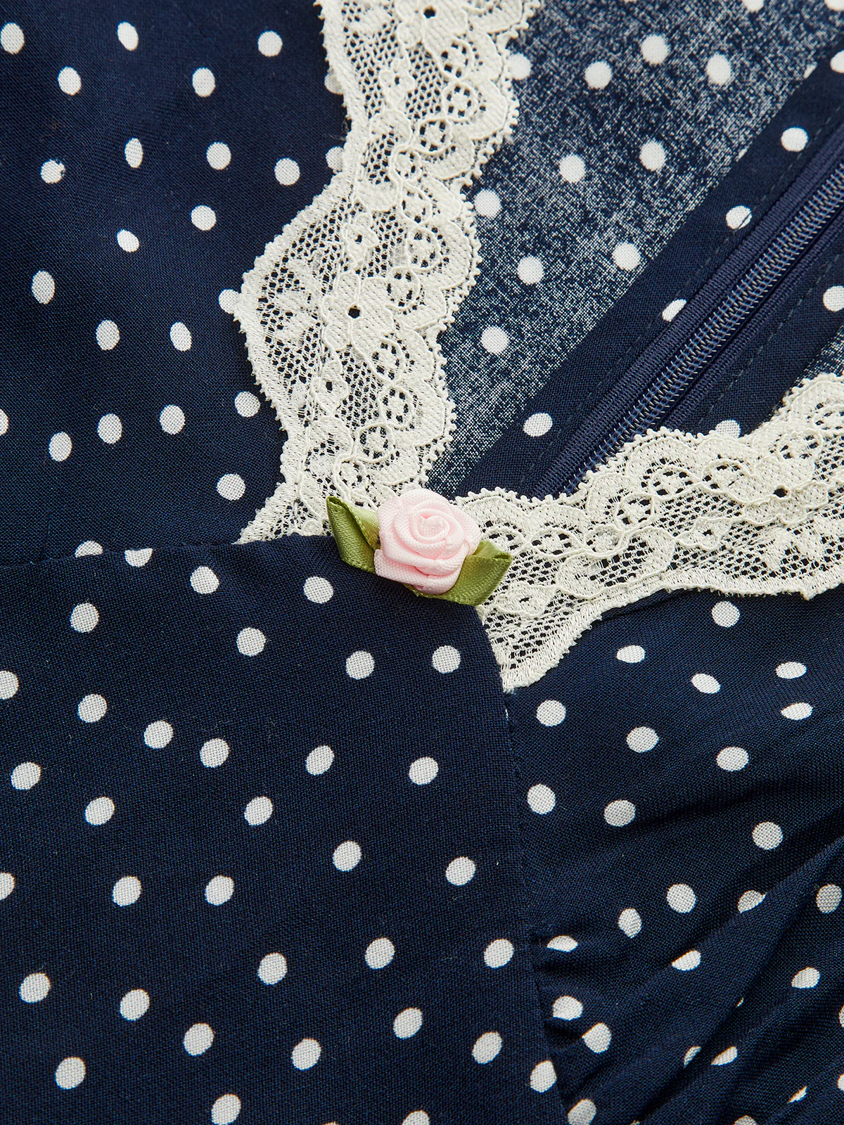 Polka Dot Lace Trim V-Neck Maxi Dress - Wholesalesil