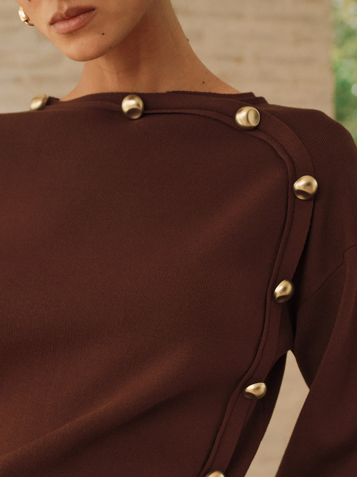 Asymmetric Metal Detail Sweater - Wholesalesil