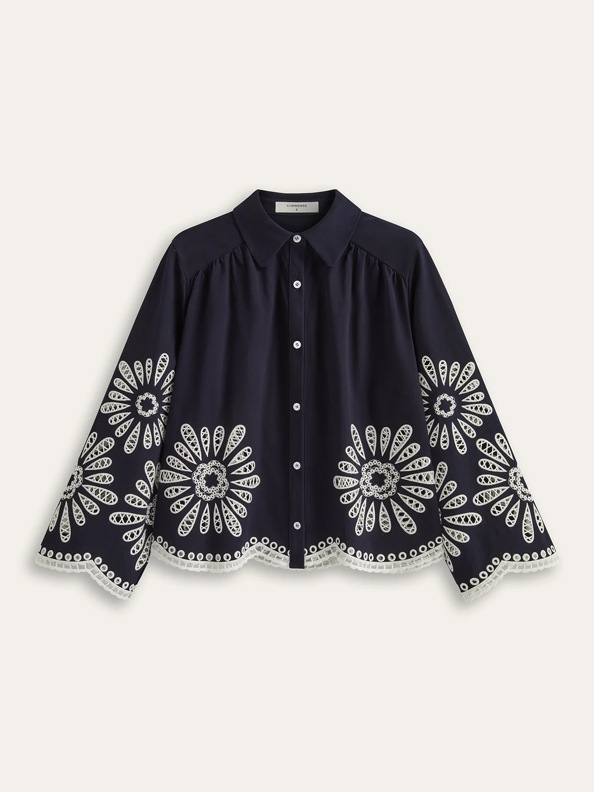 Floral Eyelet Embroidery Cotton Blend Blouse - Wholesalesil