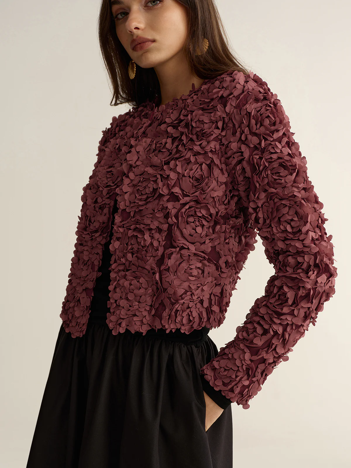 3D Floral Cropped Jacket - Wholesalesil