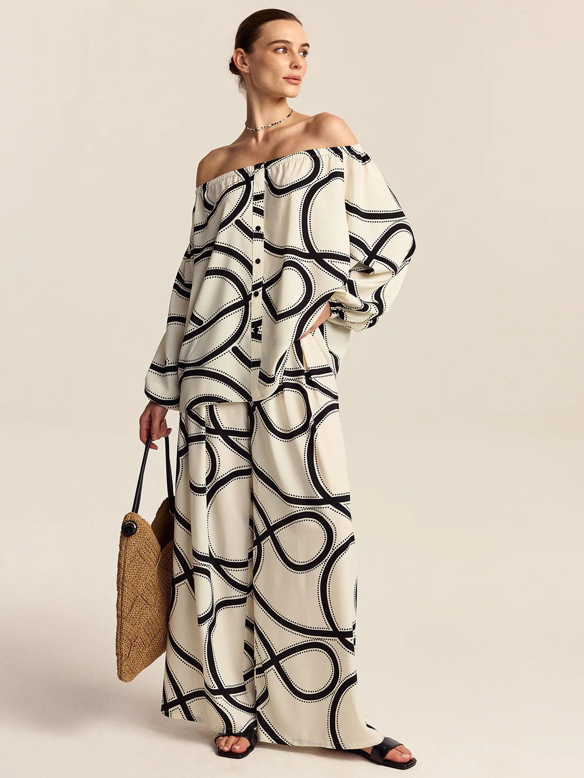 Semi-Sheer Patterned Wide-Leg Pants - Wholesalesil