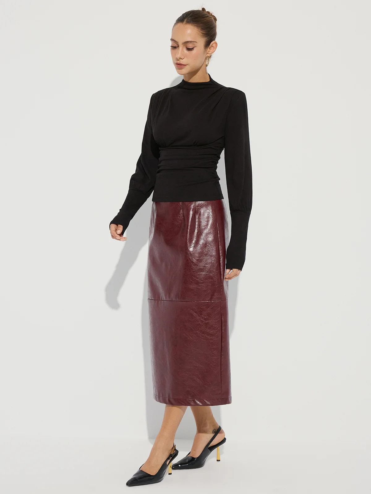 Ruched Mock Neck Top - Wholesalesil