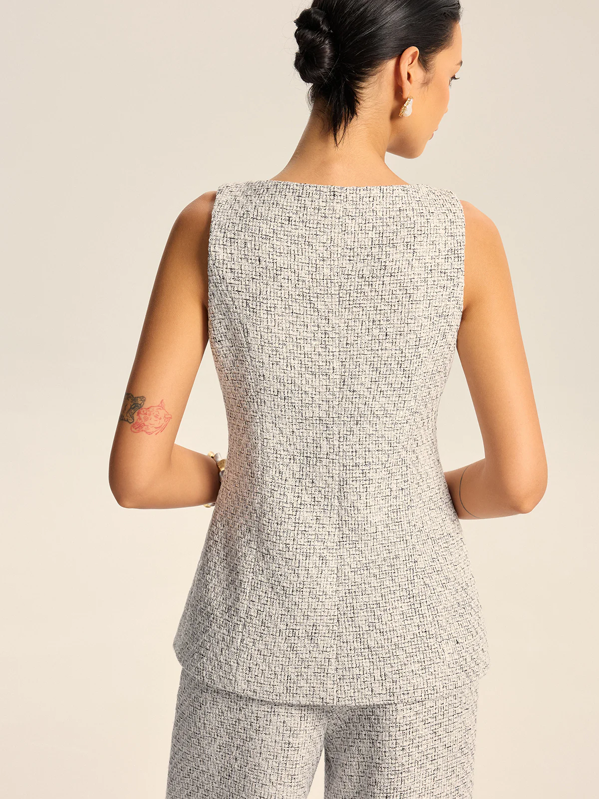 Textured Tweed Button Vest - Wholesalesil