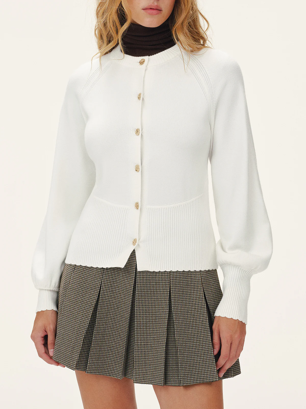 Metal Button Scalloped Edge Cardigan - Wholesalesil