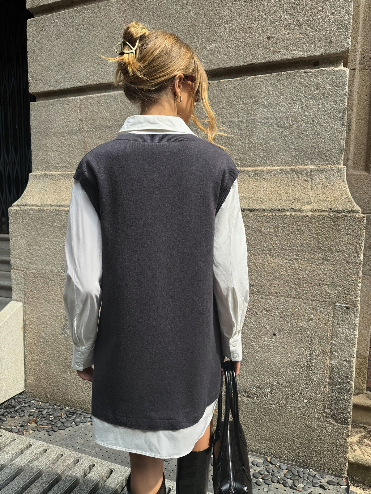 2 in 1 Shirt Paneled Knit Mini Dress - Wholesalesil