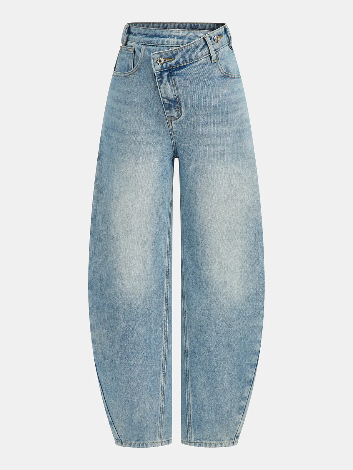 High-Waist Denim Asymmetric Curved-Leg Jeans - Wholesalesil