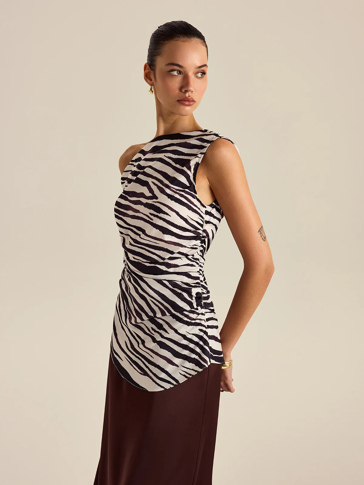 Zebra Print Off-Shoulder Top - Wholesalesil