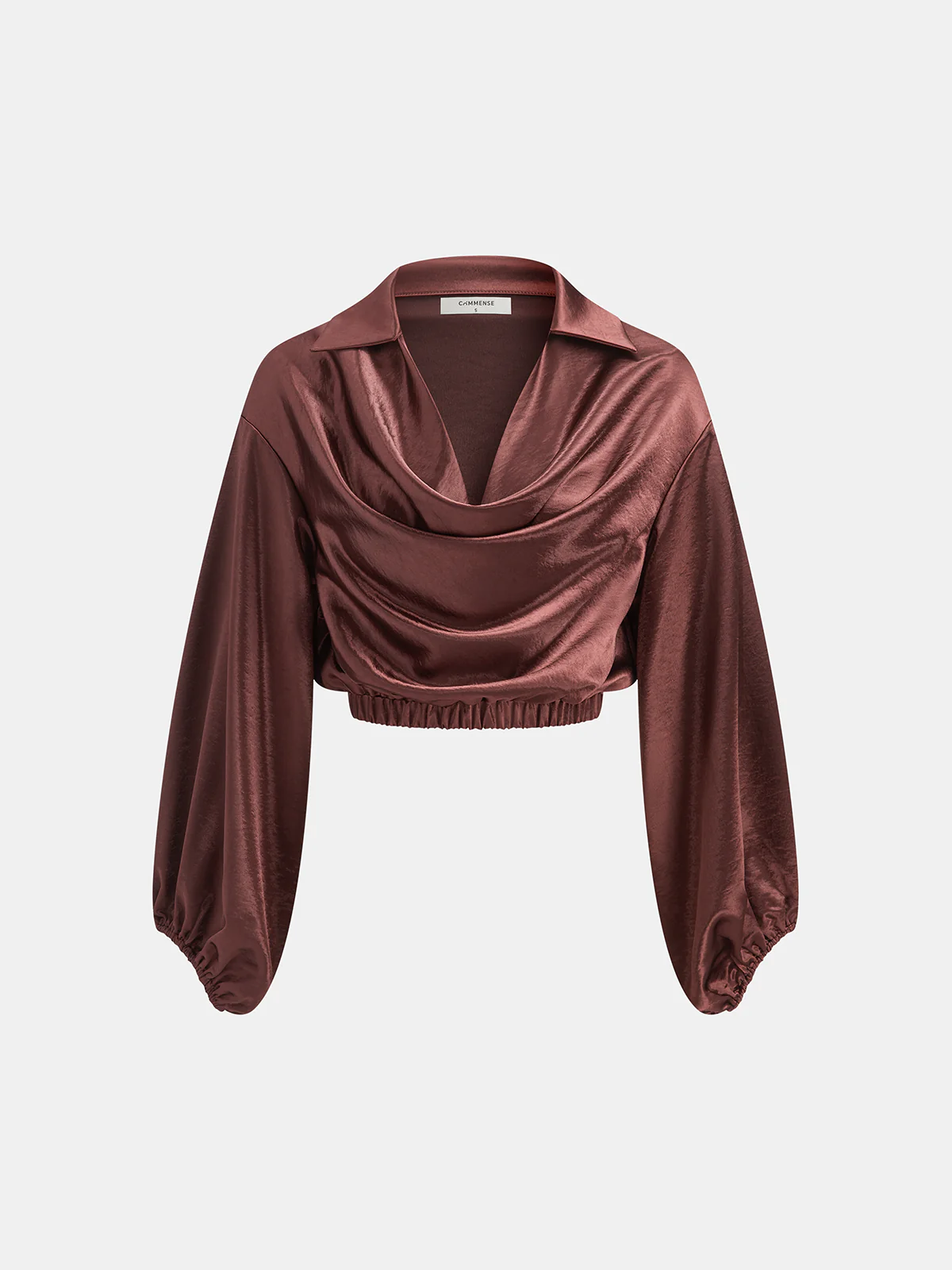 Satin Cowl Neck Cropped Cinched Blouse - Wholesalesil