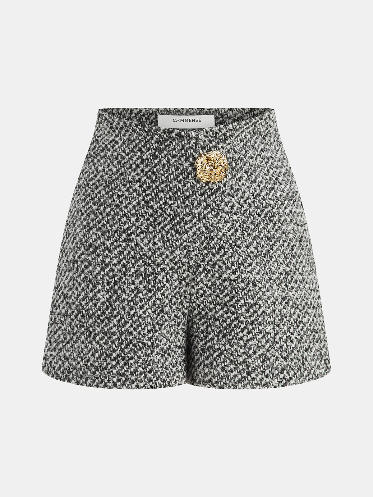 Metal Detail Tweed High-Waist Shorts - Wholesalesil