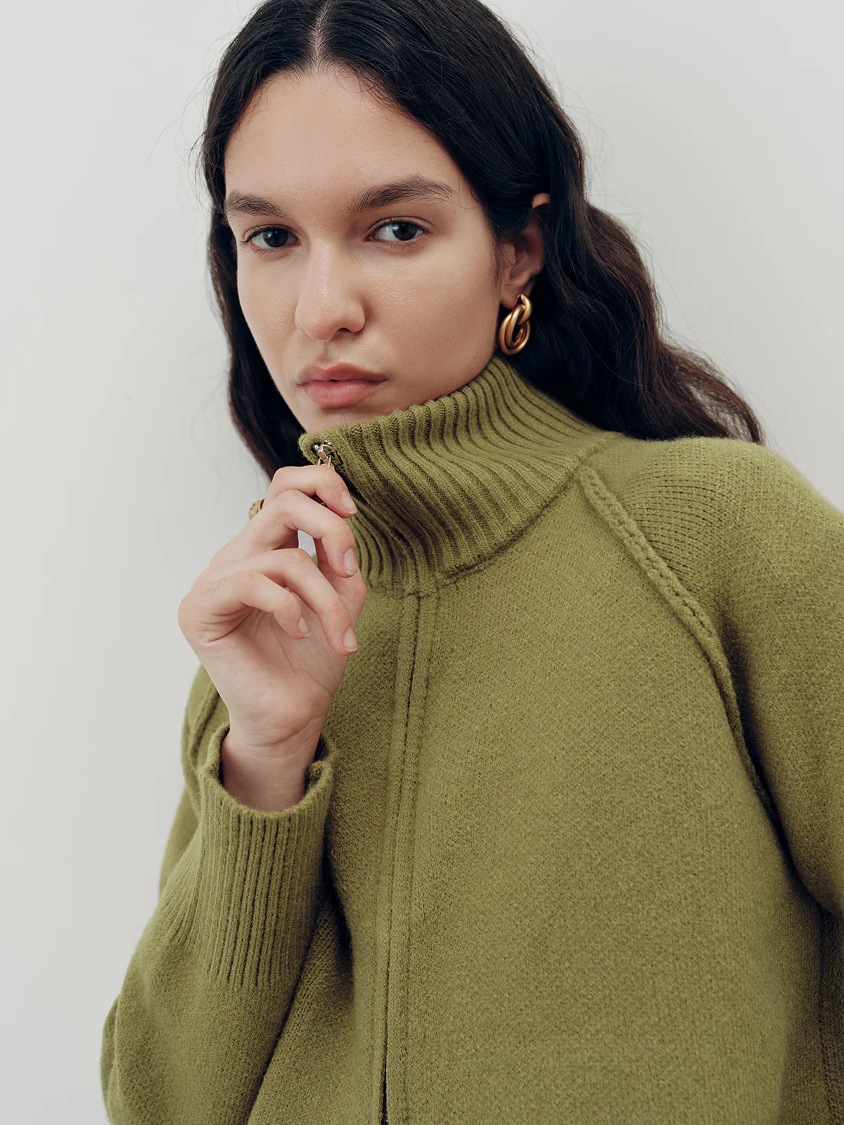 Zip-Up Turtleneck Knit Cardigan - Wholesalesil