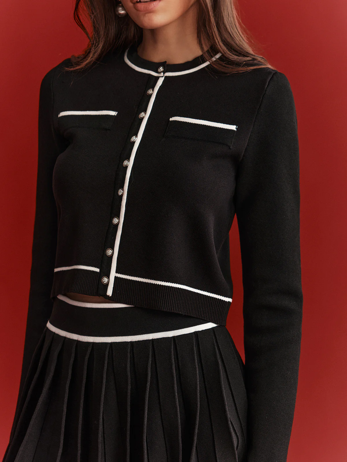 Contrast Trim Cropped Cardigan - Wholesalesil