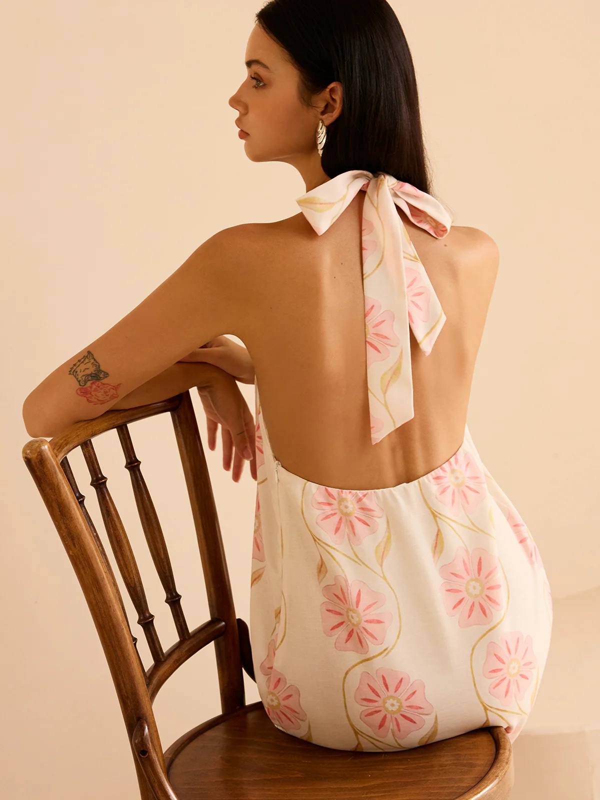 Halter Neck Floral Print Mini Dress - Wholesalesil