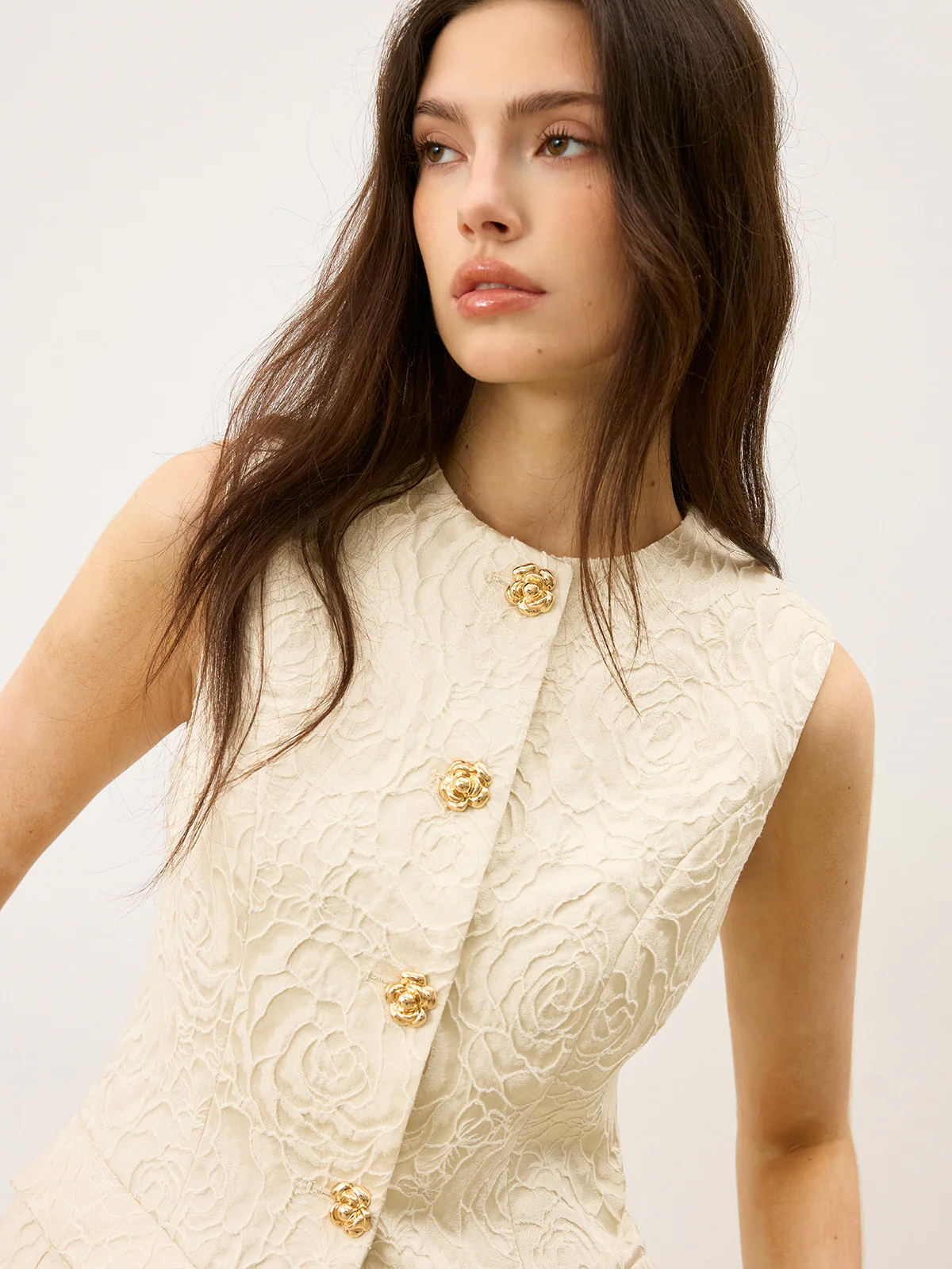 Textured Jacquard Vest with Metal Button - Wholesalesil