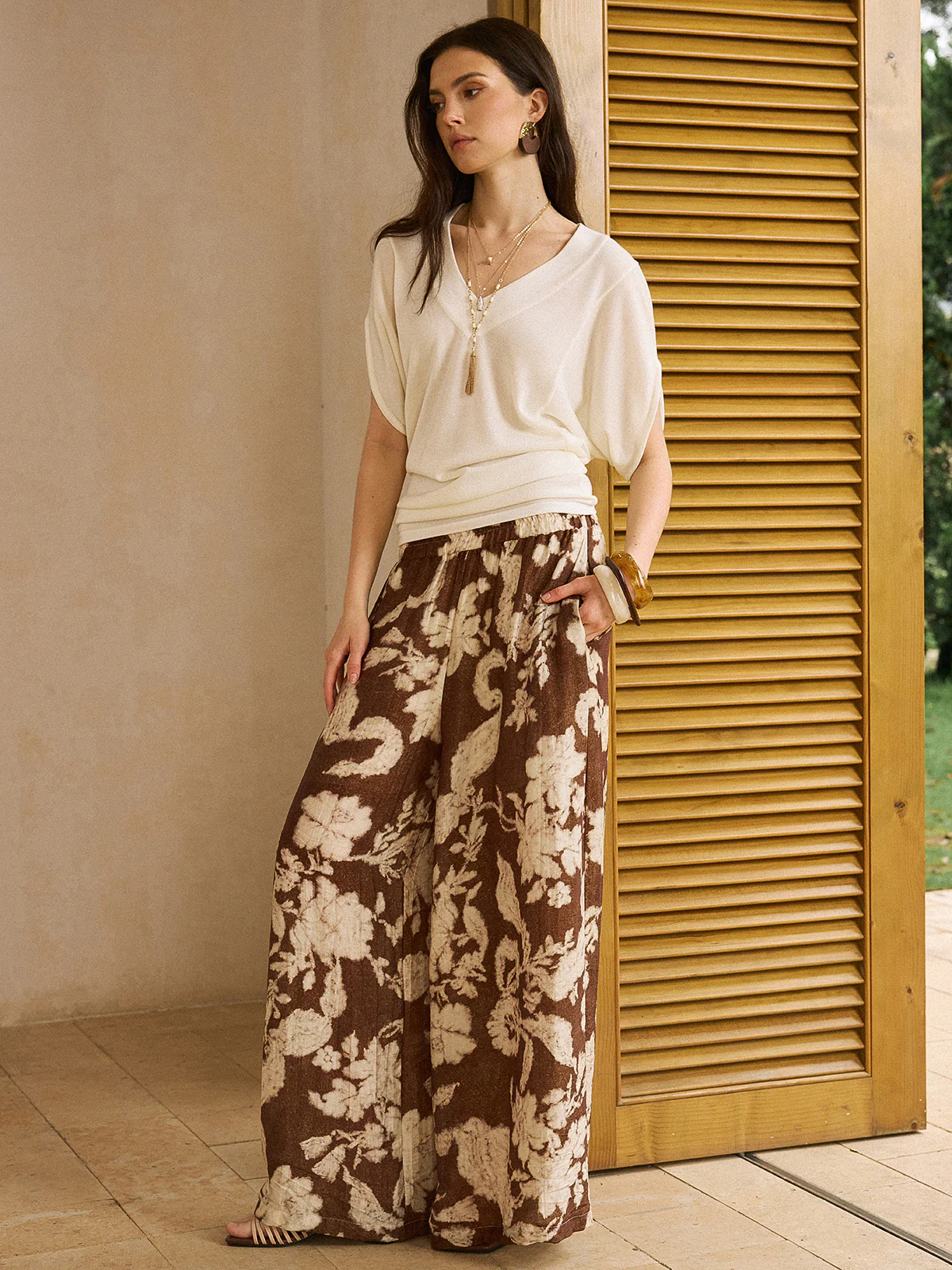 Vintage Printed Linen Wide-Leg Pants - Wholesalesil