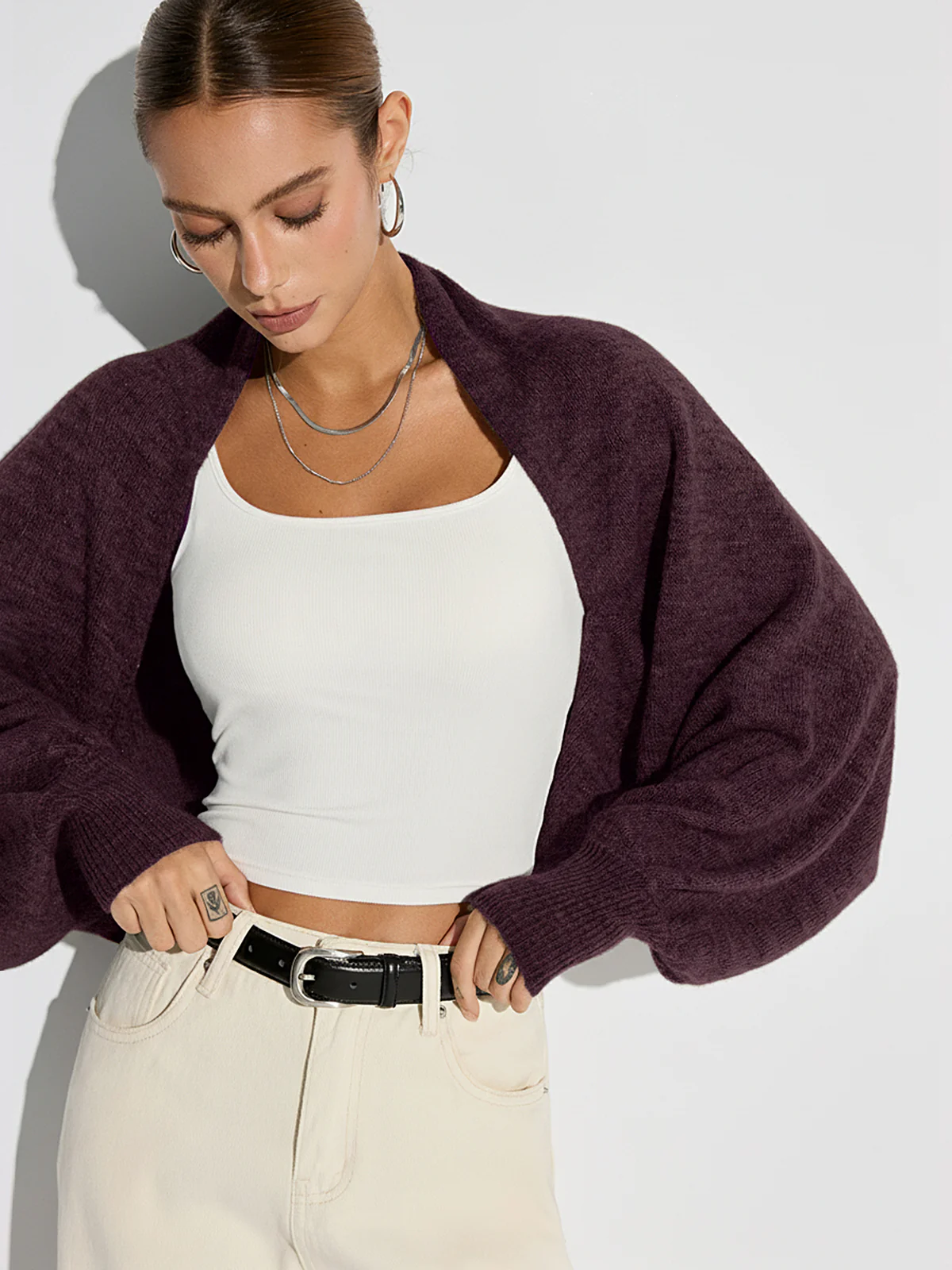 Wool Blend Oversized Batwing Sleeve Cardigan - Wholesalesil