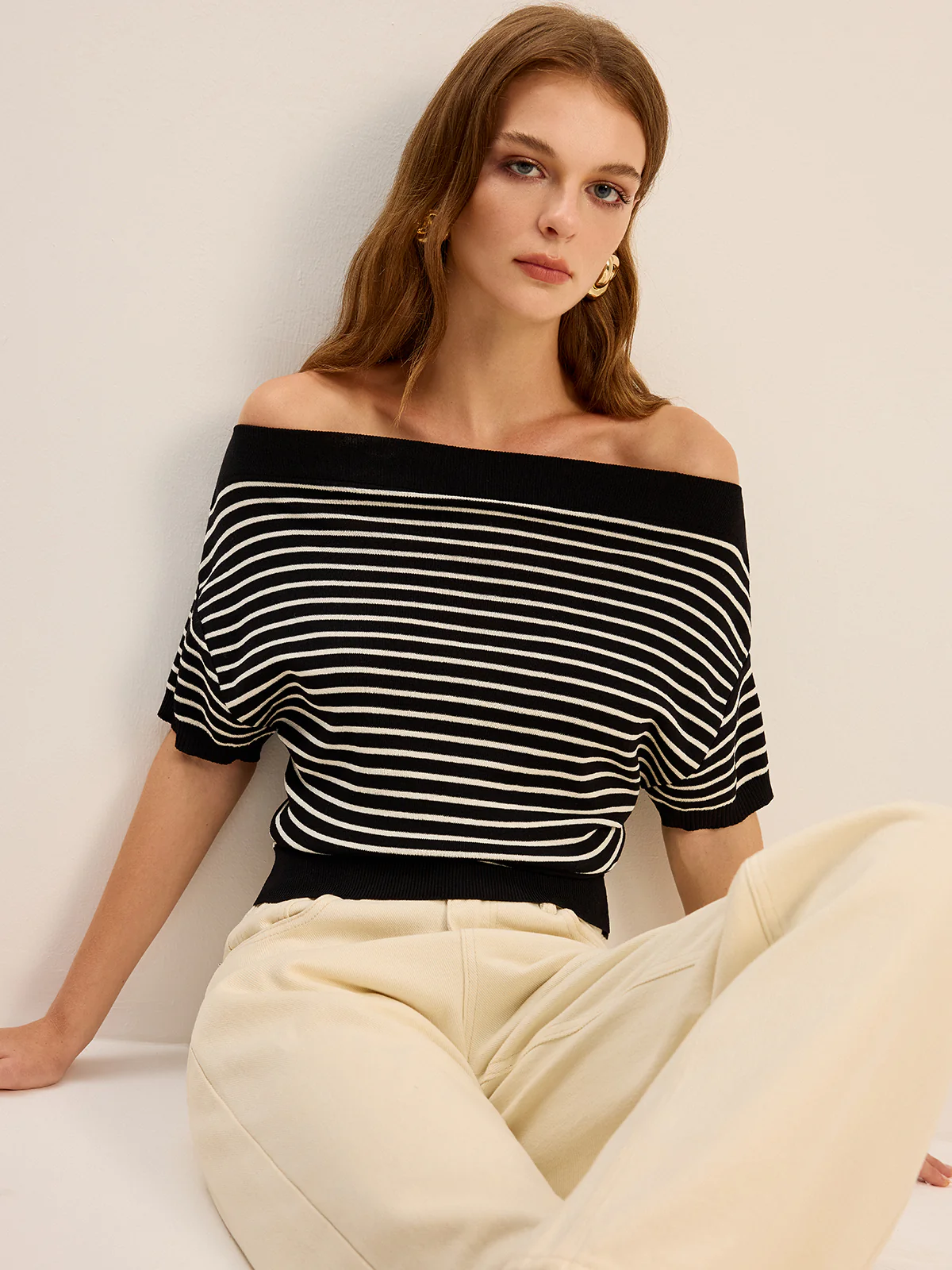 Striped Off-Shoulder Knit Top - Wholesalesil
