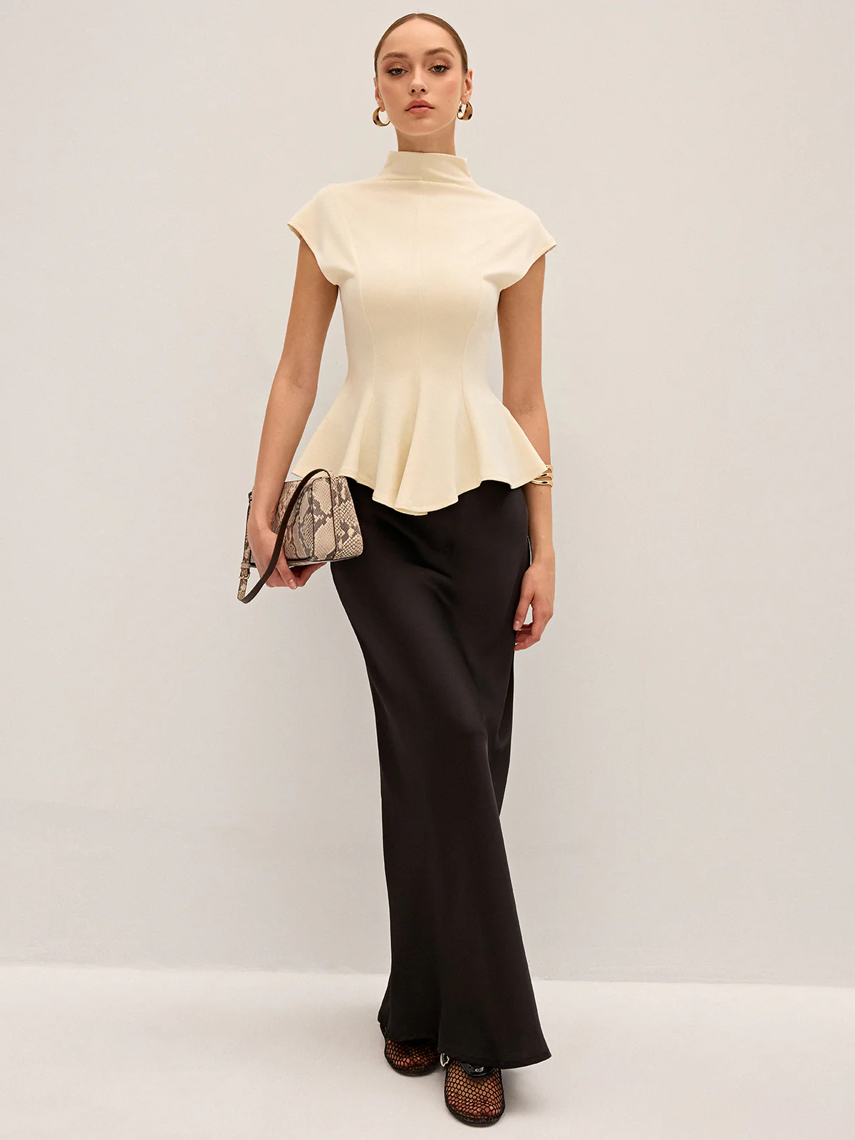 Mock Neck Cap Sleeve Peplum Top - Wholesalesil