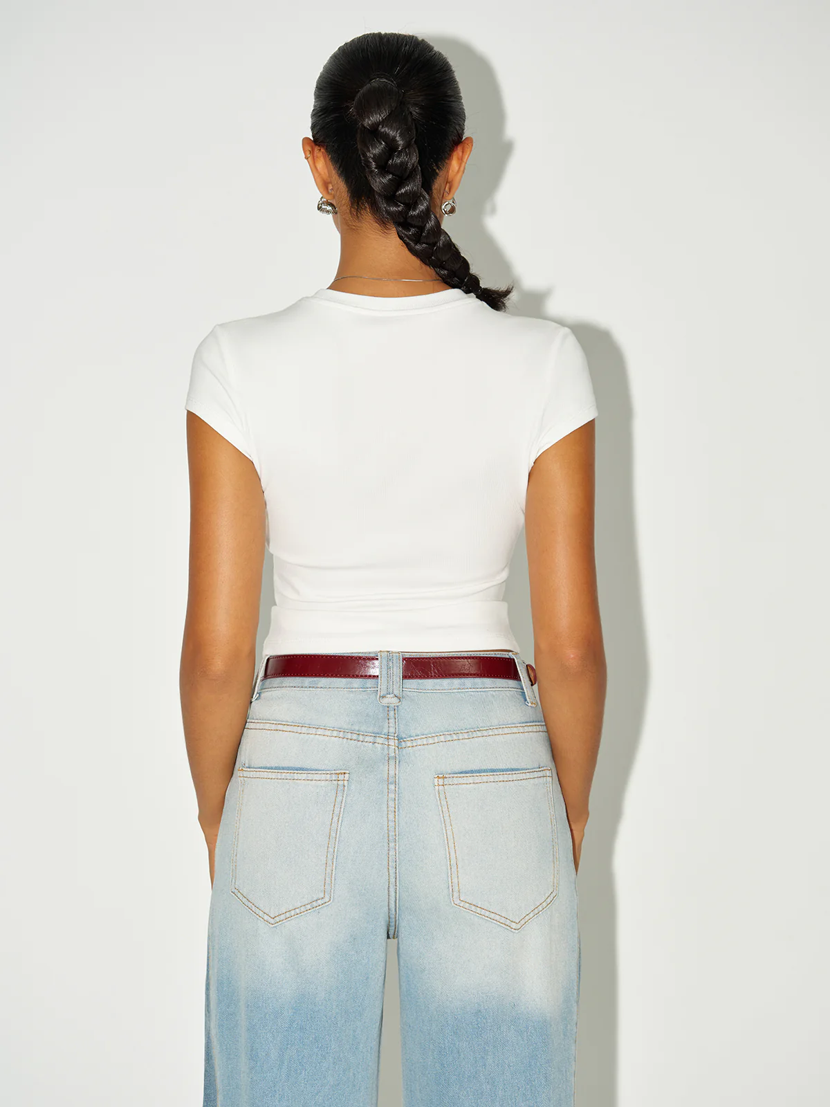 Ribbed Crew Neck Short Sleeve Cotton-Blend Top - Wholesalesil