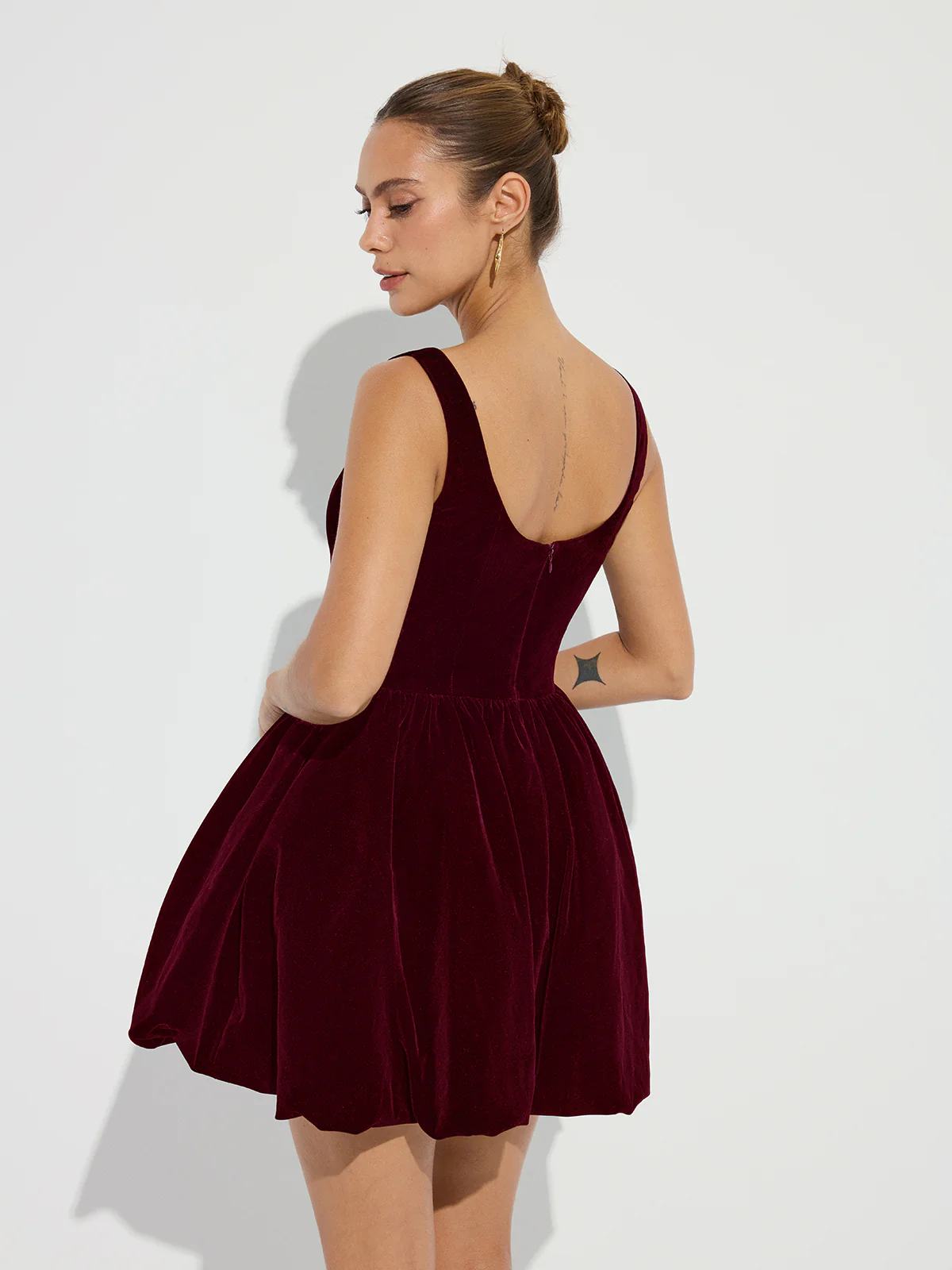 Bubble Hem Velvet Strappy Mini Dress - Wholesalesil