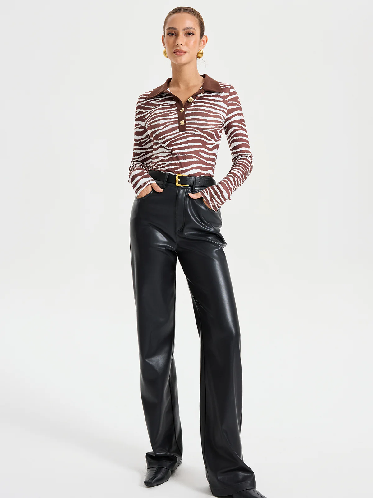 Zebra Print Long Sleeve Polo Shirt - Wholesalesil