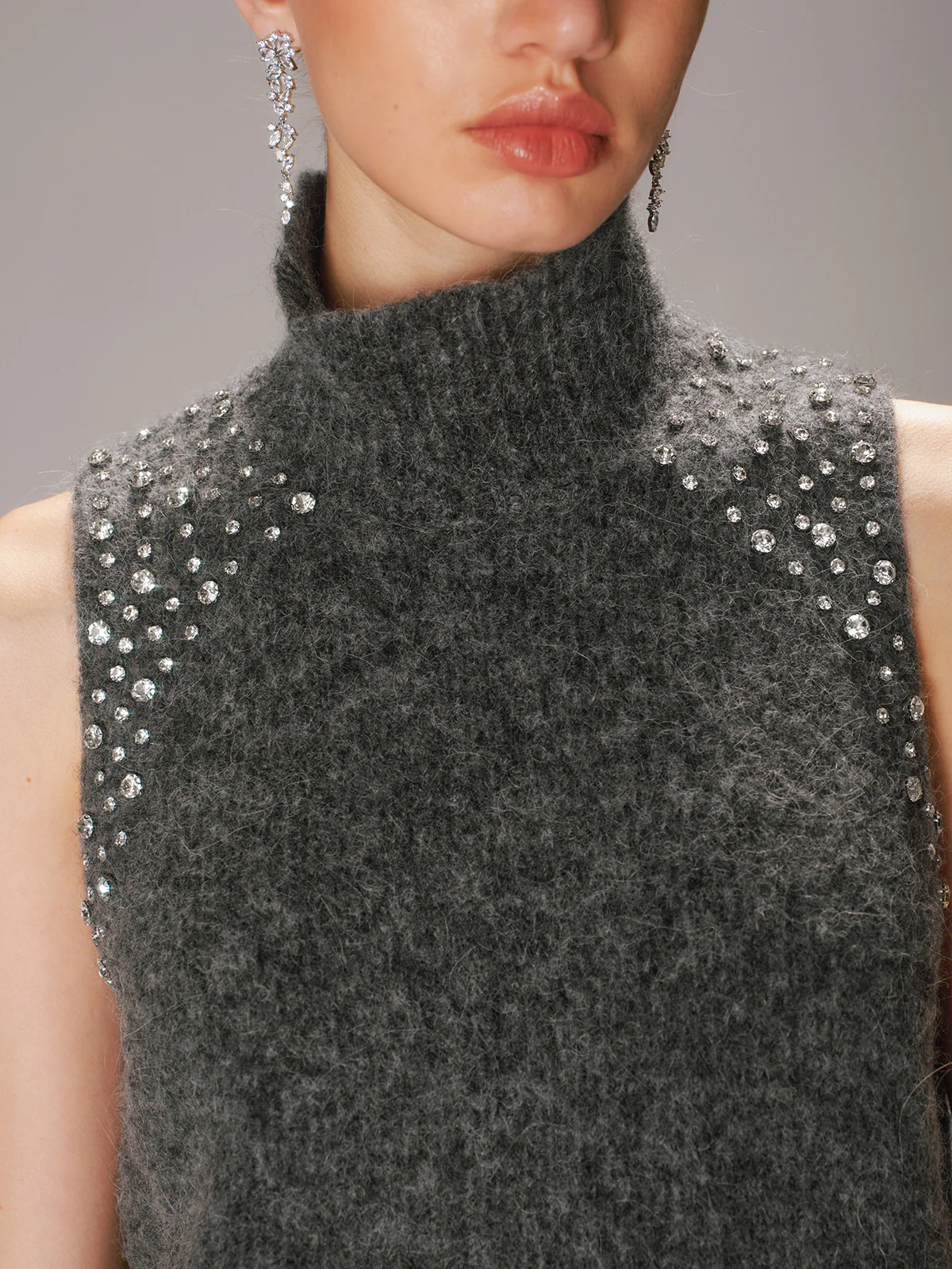 Crystal Embellished Wool-Blend Sweater Vest - Wholesalesil