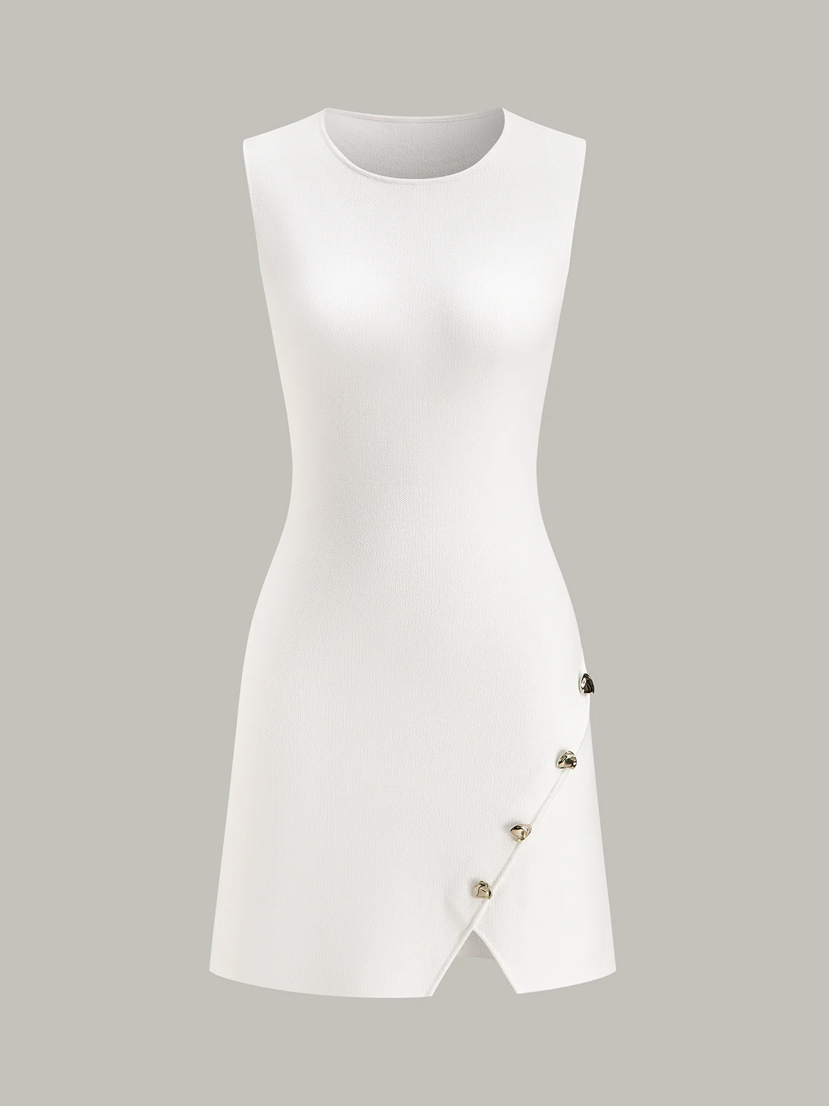 Sleeveless Slit Mini Dress with Metal Decor - Wholesalesil