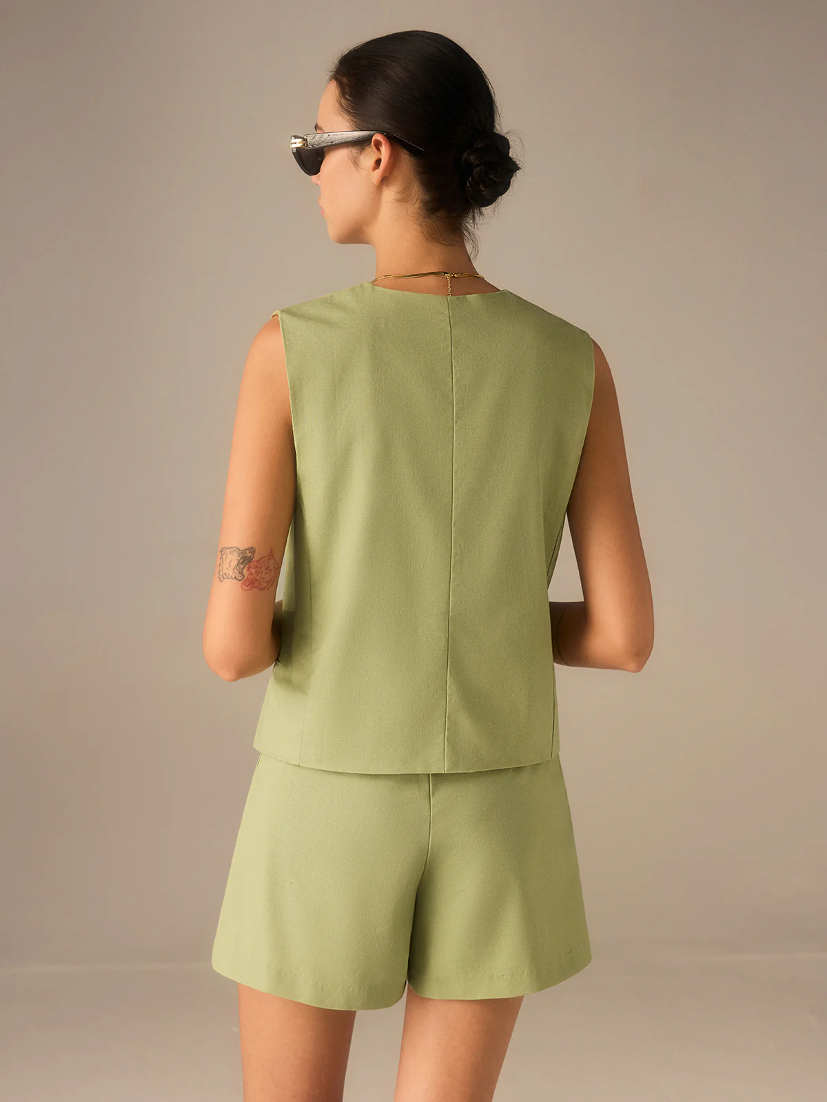 Linen & Cotton Buttoned Vest - Wholesalesil