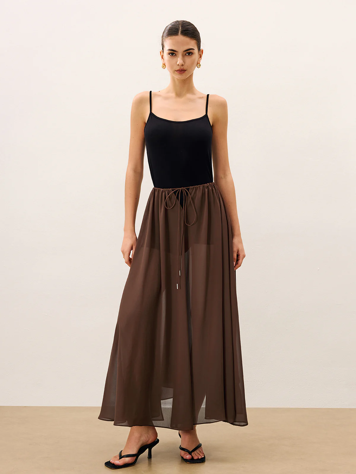 Cape-Style Semi Sheer Chiffon Blouse With Tie Detail - Wholesalesil