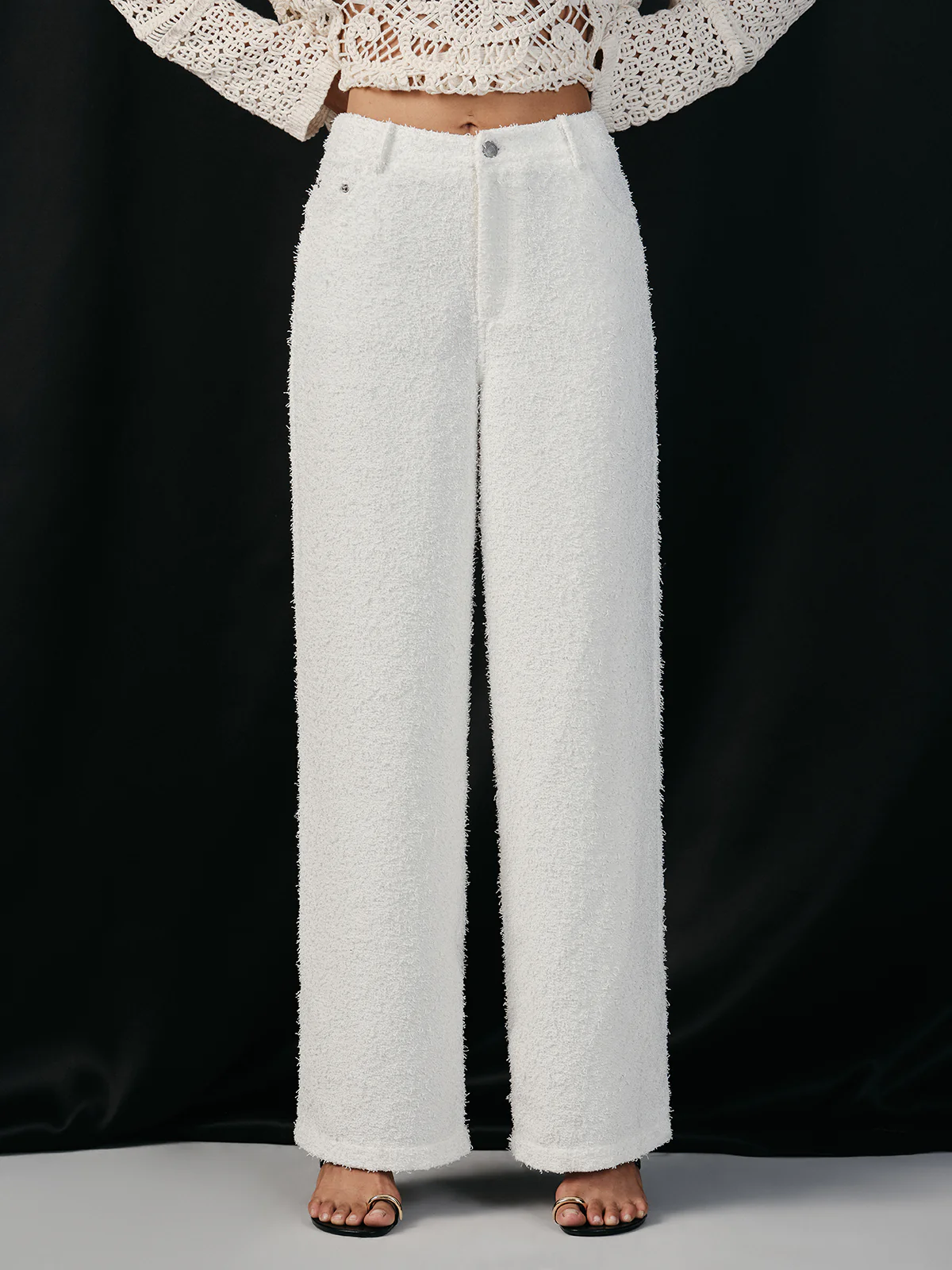 Tweed Mid-Waisted Wide-Leg Pants - Wholesalesil