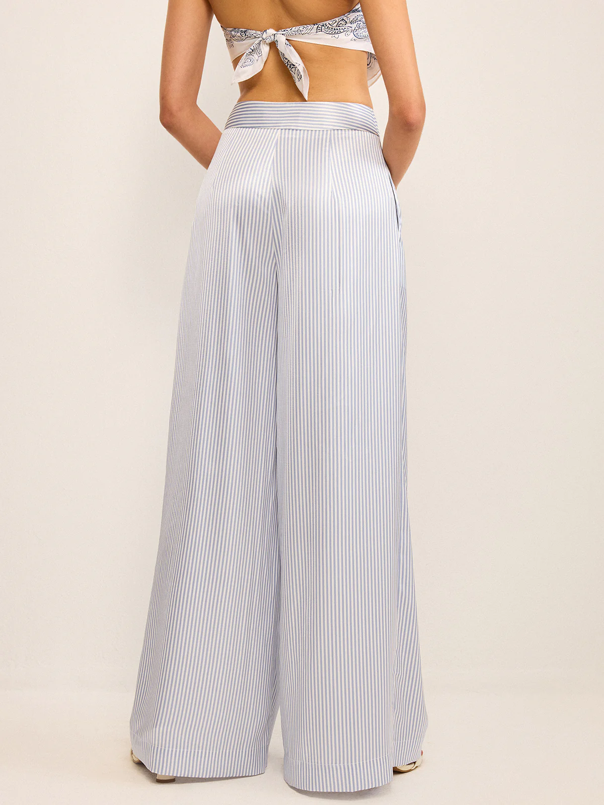 Mid-Waisted Striped Wide-Leg Pants - Wholesalesil