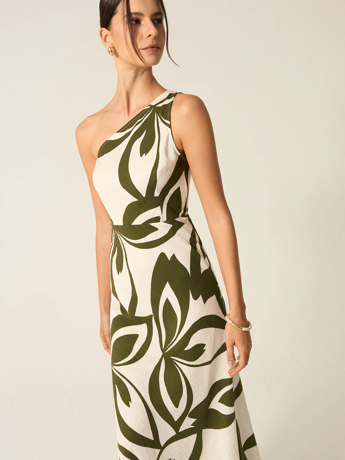 One-Shoulder Printed Midi Dress - Wholesalesil