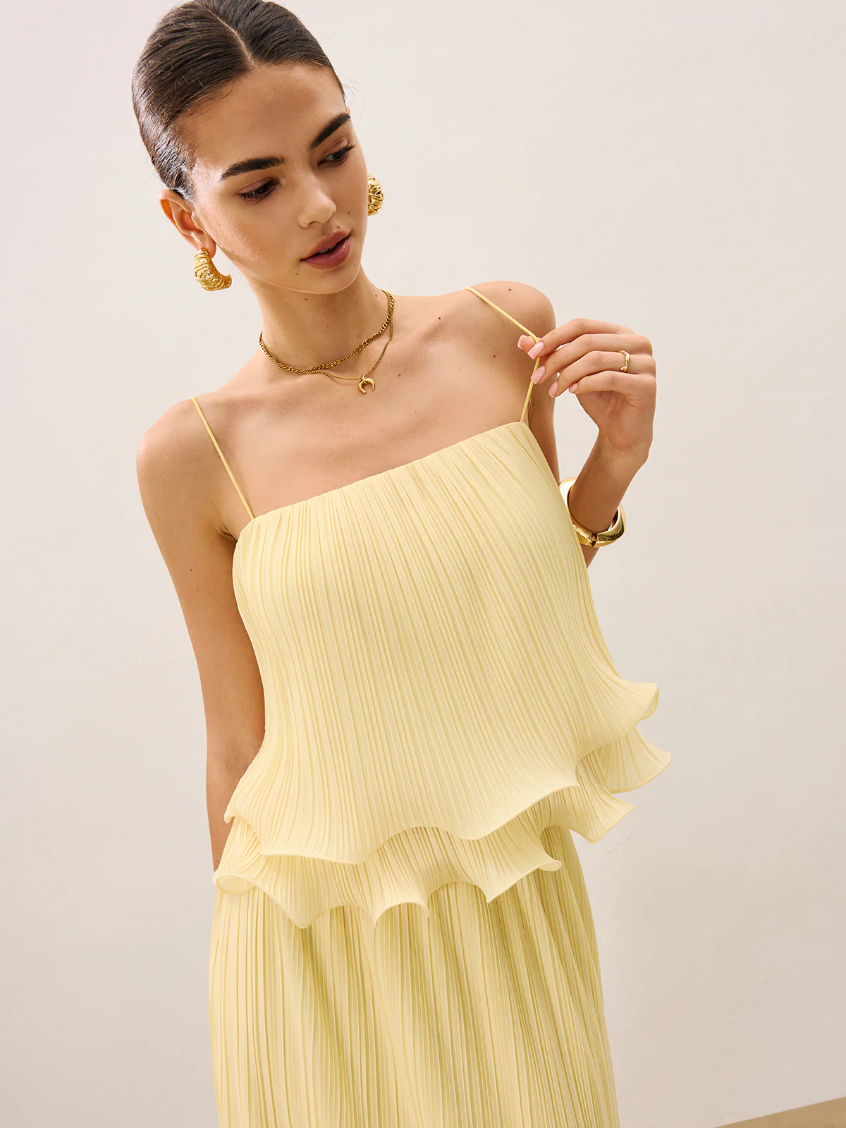 Pleated Layered Ruffle Skirt Set - Wholesalesil