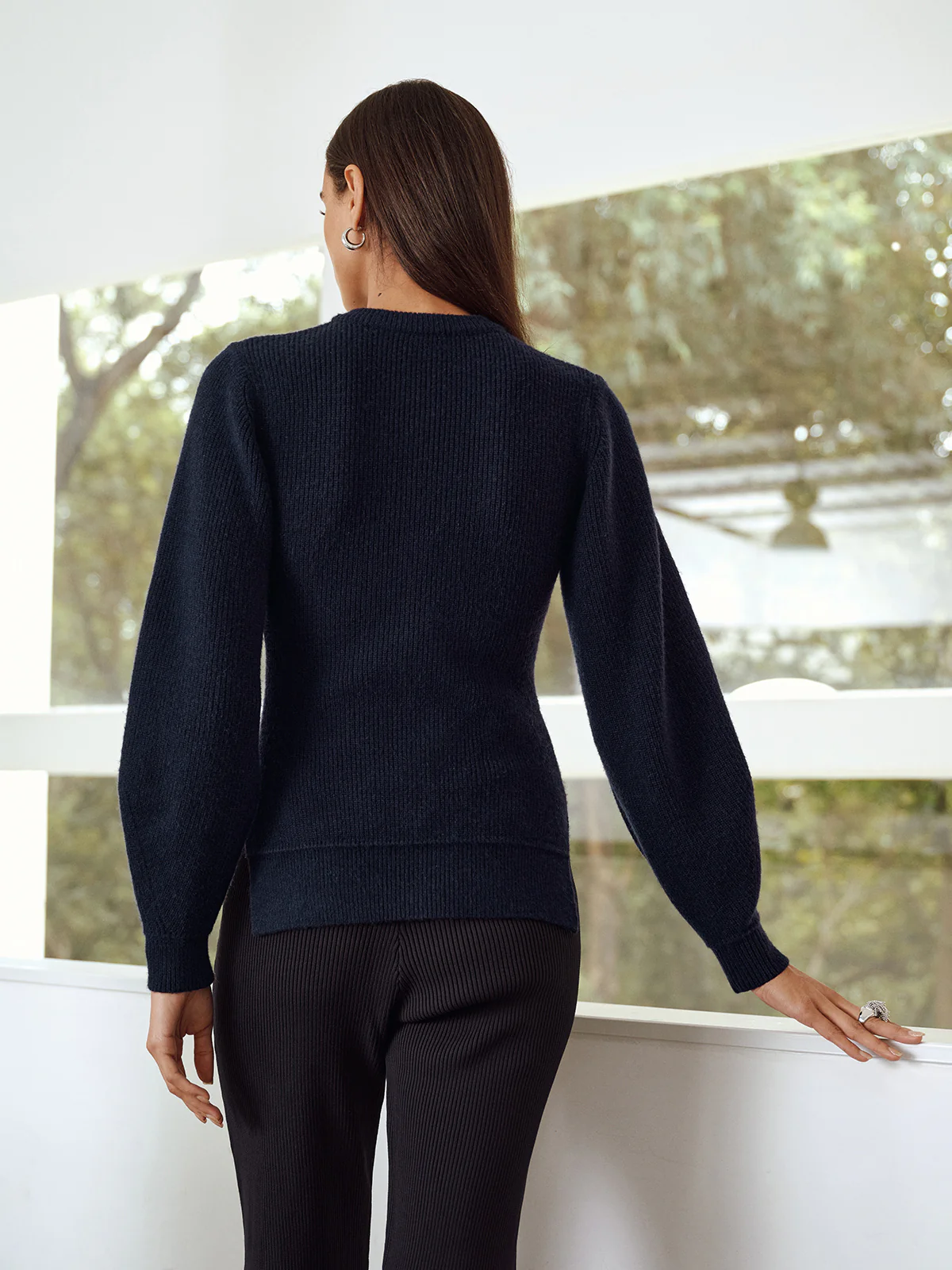 Button-Front Crew Neck Ribbed Knit Cardigan - Wholesalesil